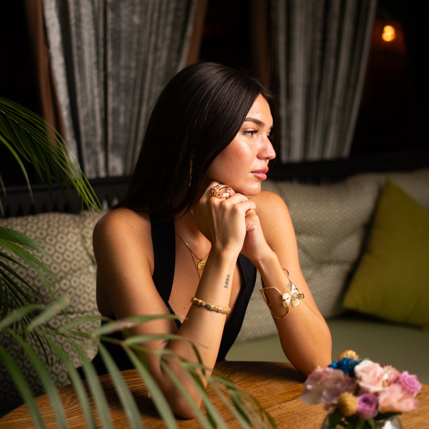 Cosmic Aura Multi Gemstone Gold Adjustable Ring