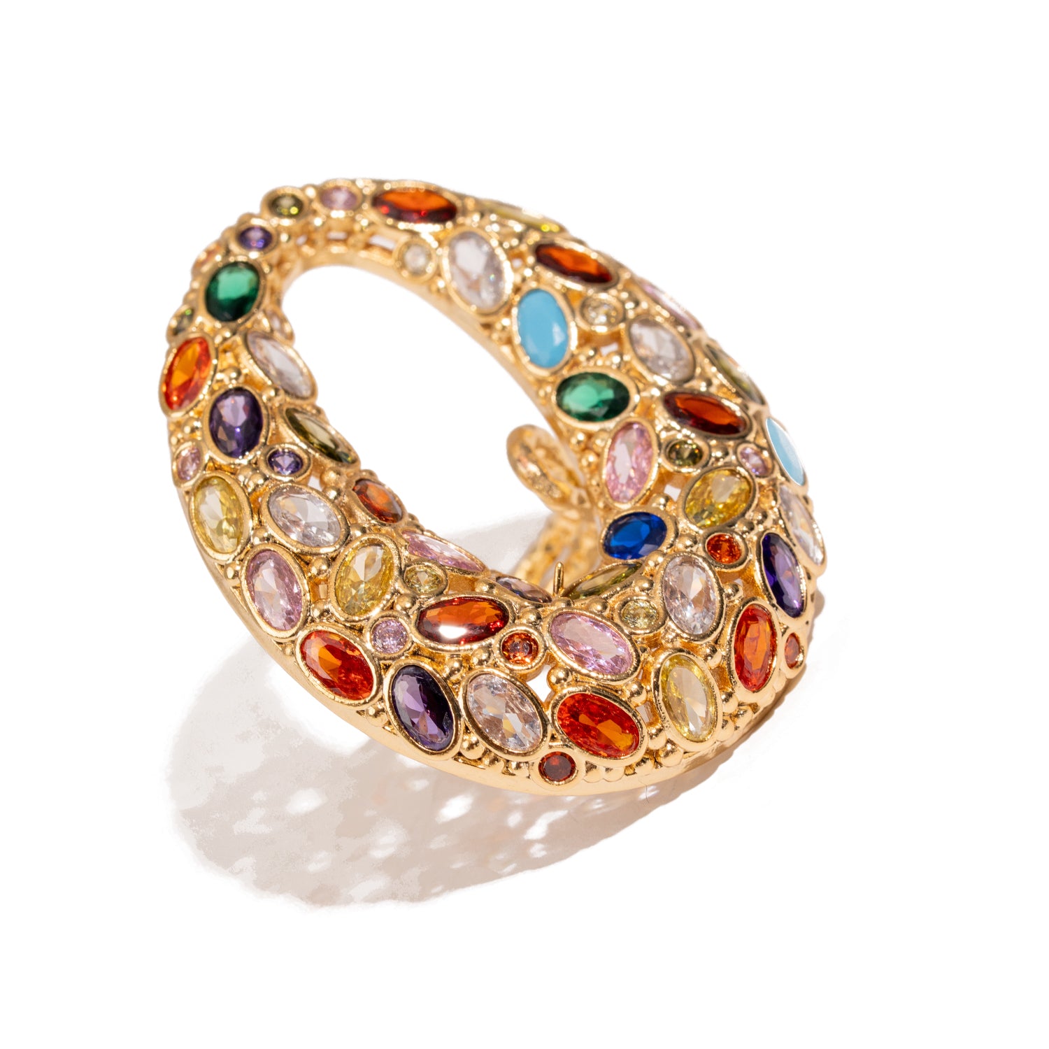 Cosmic Aura Multi Gemstone Gold Adjustable Ring