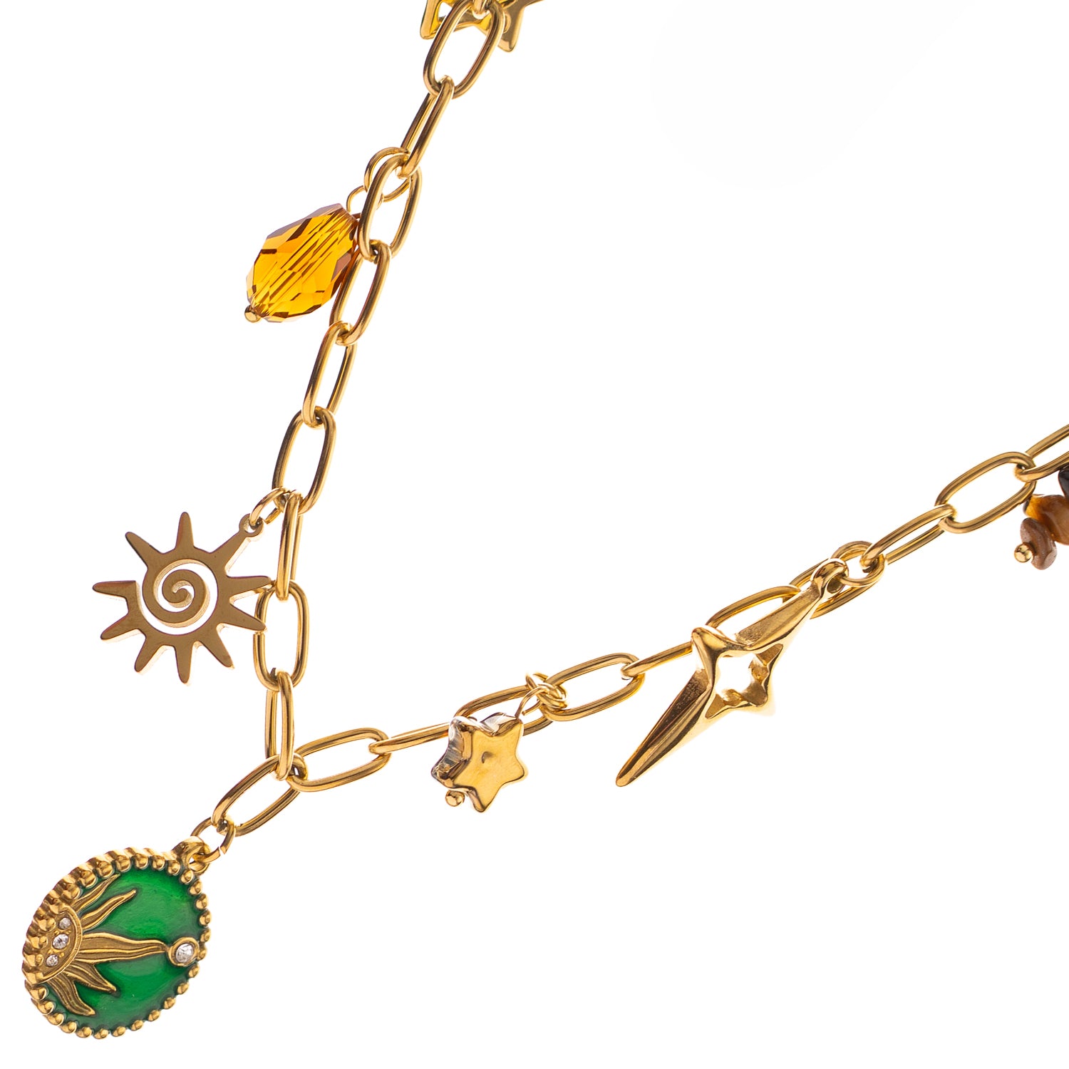 Cosmic Energy necklace with gold chain and bohemian-inspired spiritual elements
