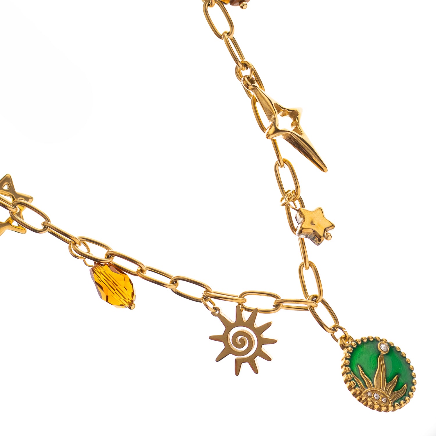 Boho-chic necklace with meaningful charms for healing, vitality, and inner peace