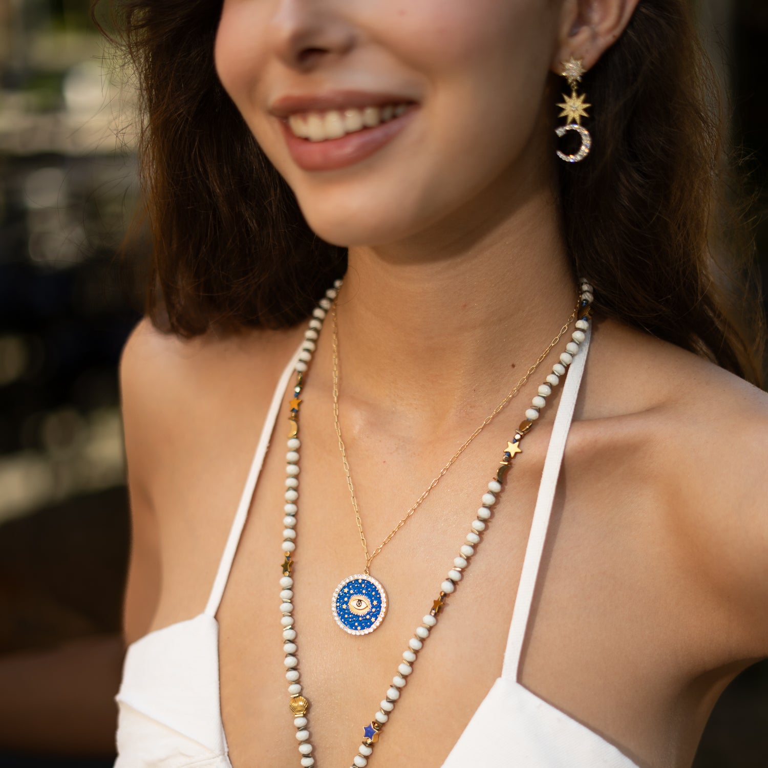 Cosmic Evil Eye Star Medallion Gold Necklace