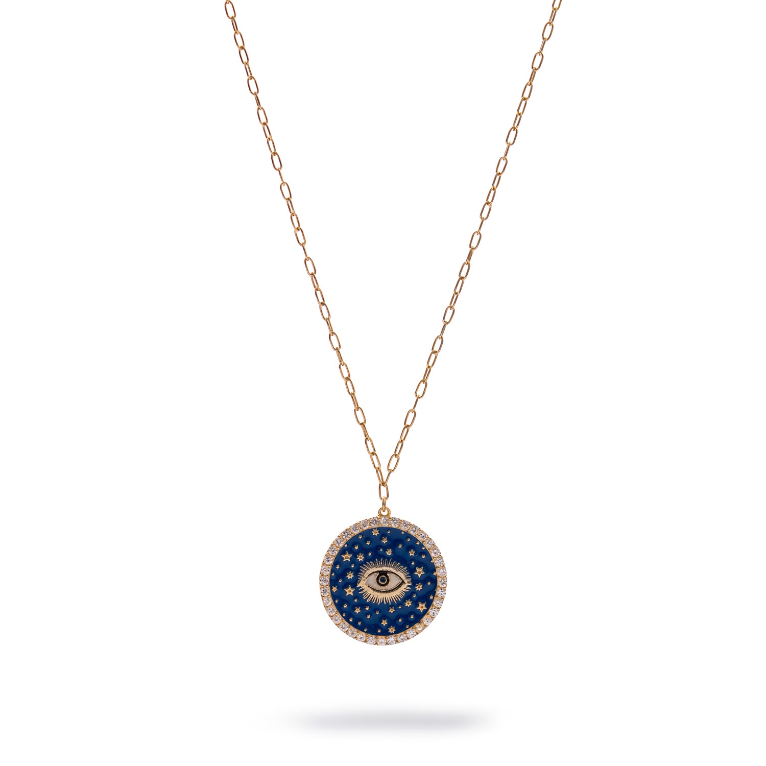 Cosmic Evil Eye Star Medallion Gold Necklace