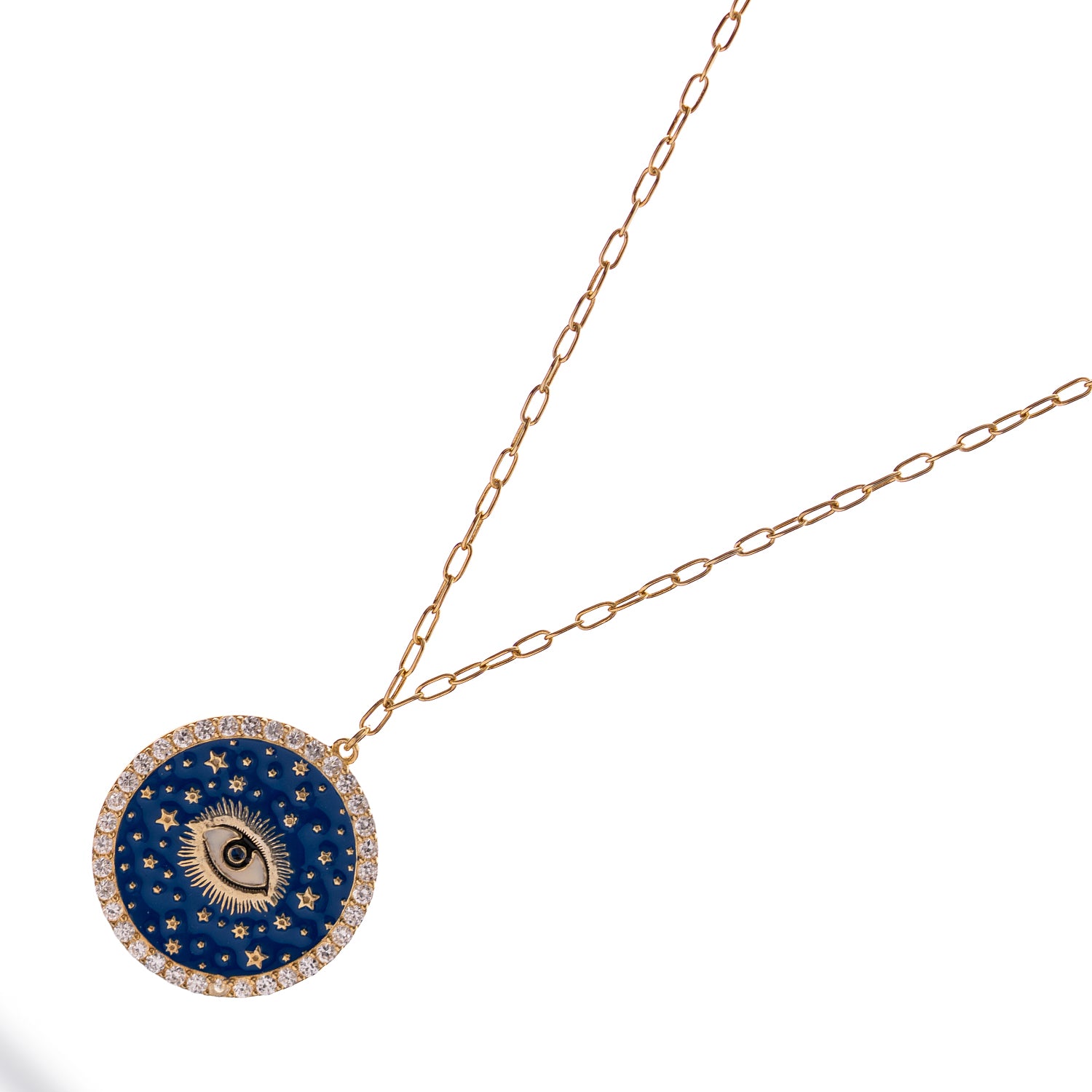 Cosmic Evil Eye Star Medallion Gold Necklace