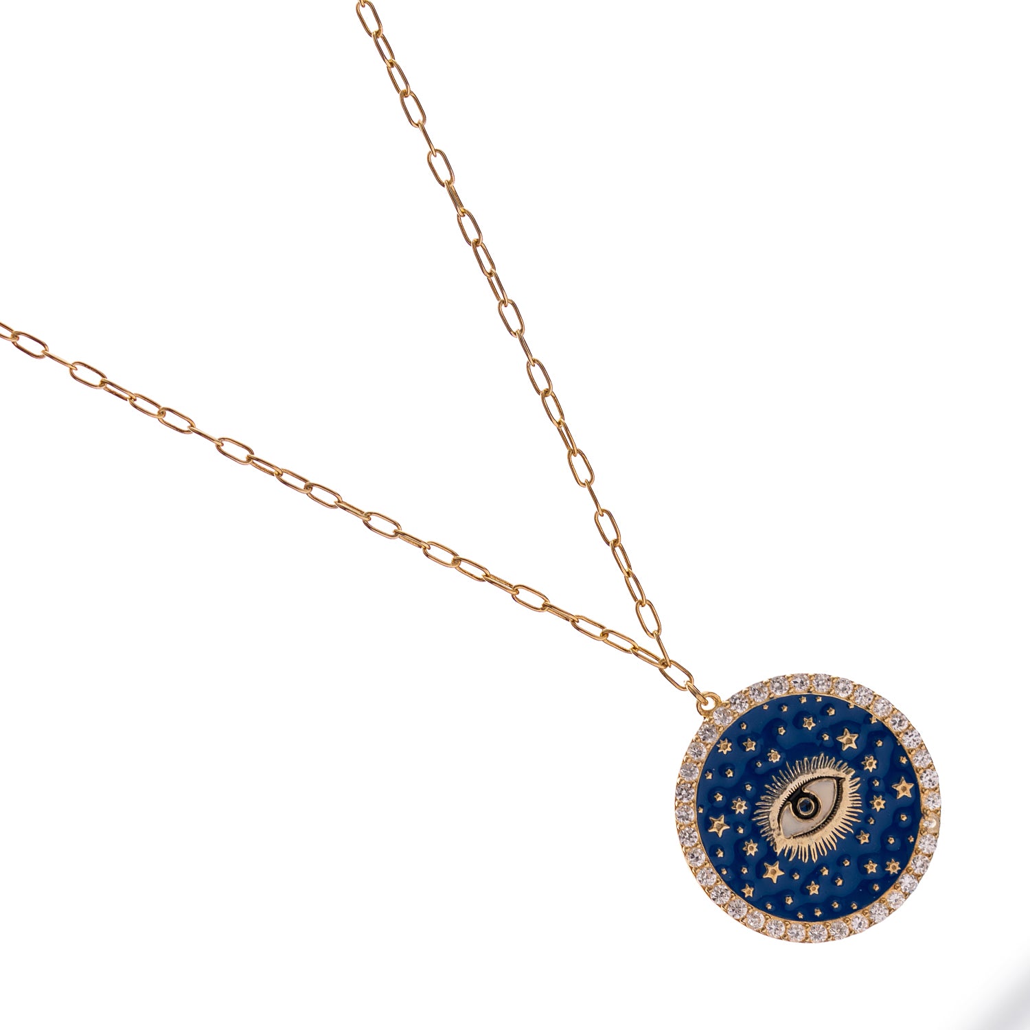 Cosmic Evil Eye Star Medallion Gold Necklace