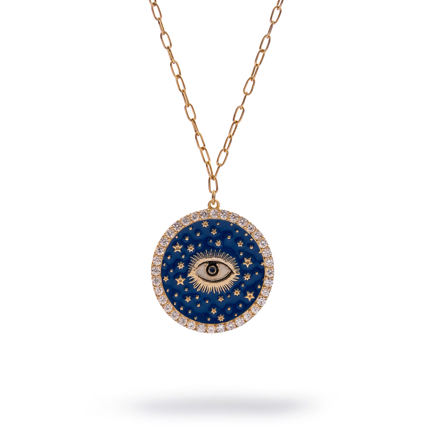Cosmic Evil Eye Star Medallion Gold Necklace