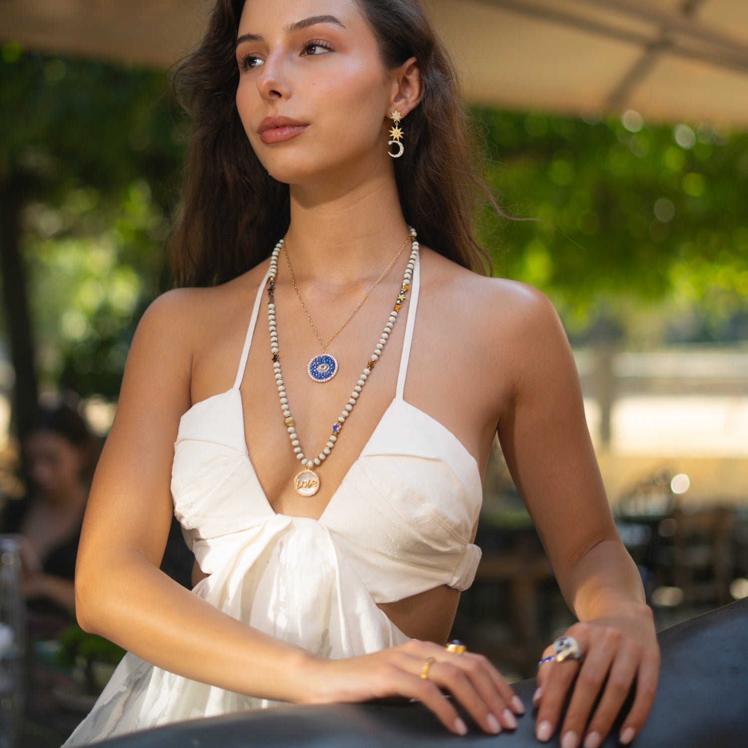 Cosmic Evil Eye Star Medallion Gold Necklace