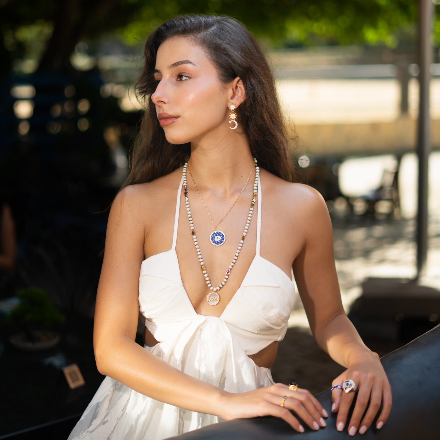 Cosmic Evil Eye Star Medallion Gold Necklace