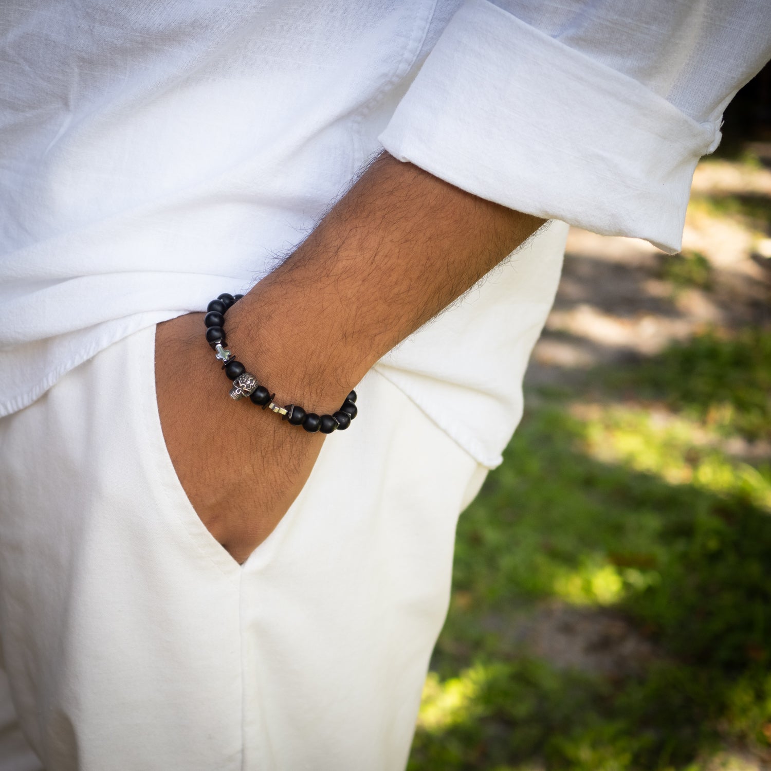 Courage Black Onyx Skull Bracelet