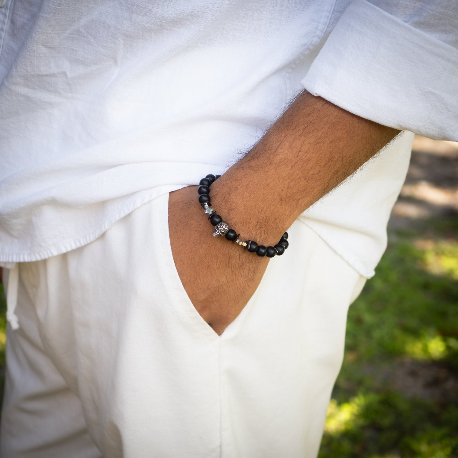 Courage Black Onyx Skull Bracelet