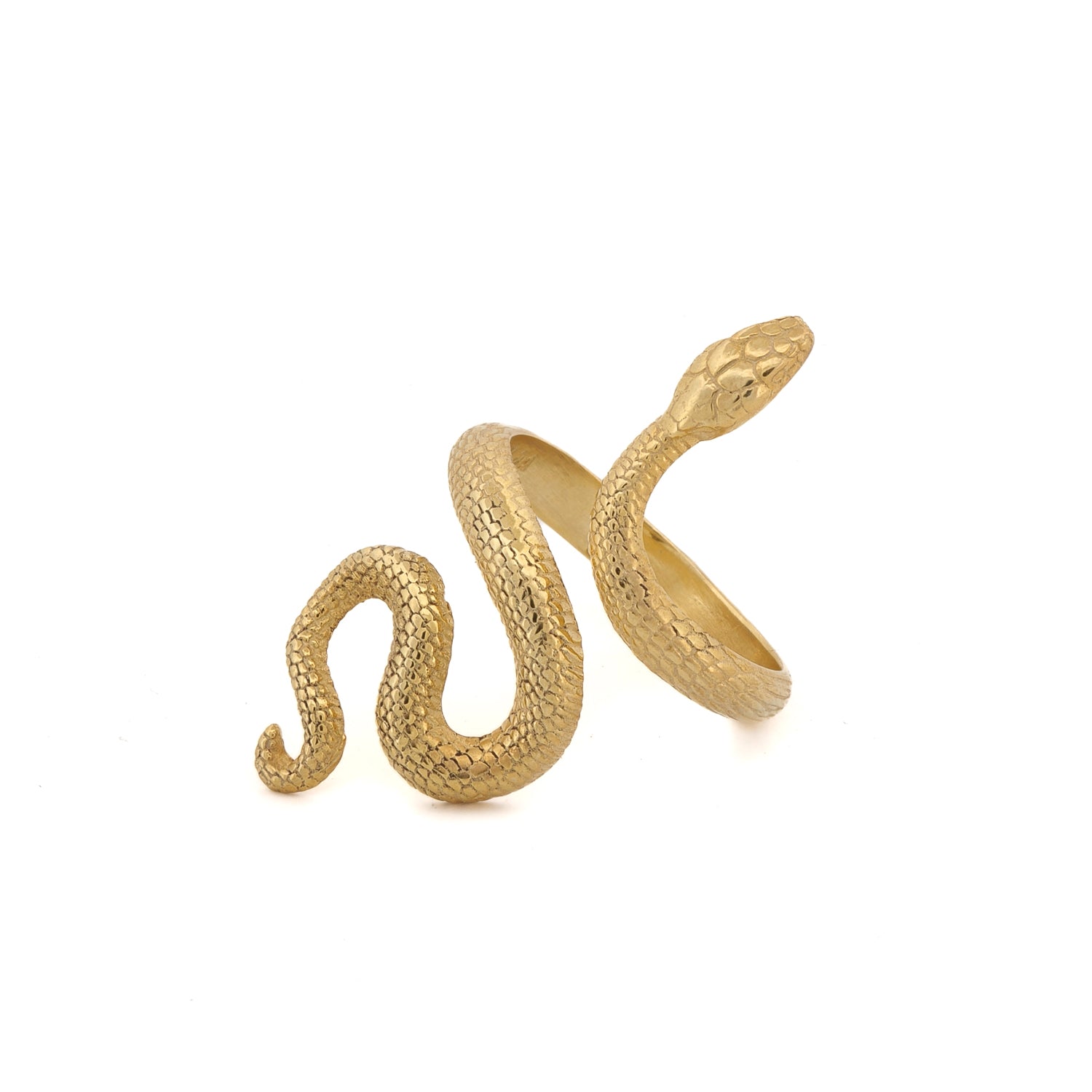 Graceful 18K gold-plated sterling silver snake ring, symbolizing transformation and new beginnings.