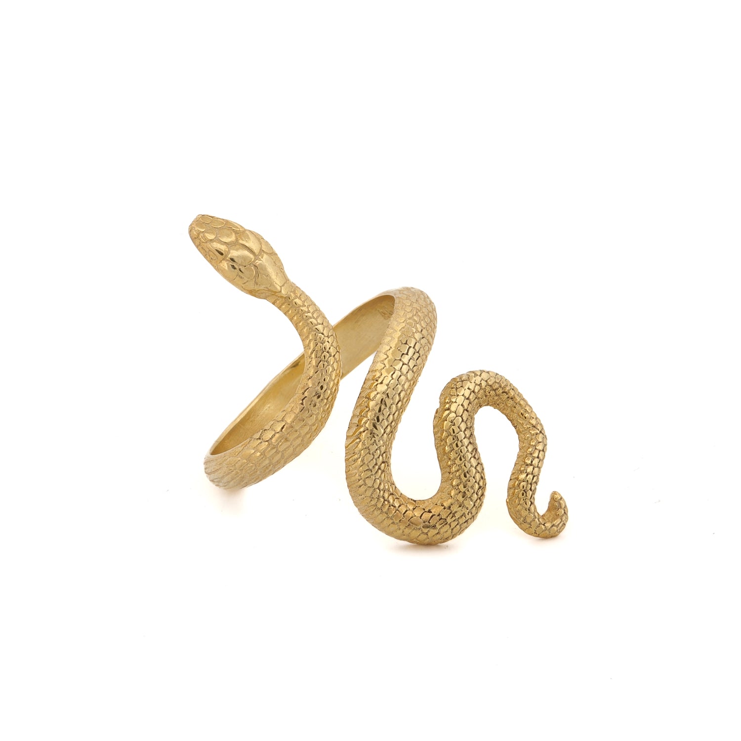925 sterling silver snake ring plated with 18K gold, showcasing a symbolic serpent design for a chic look.