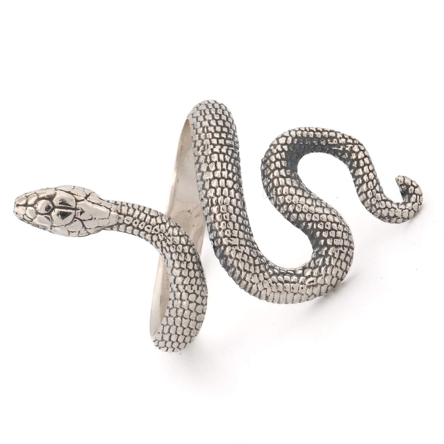 Adjustable sterling silver snake ring symbolizing transformation, personal growth, and the cycle of life.