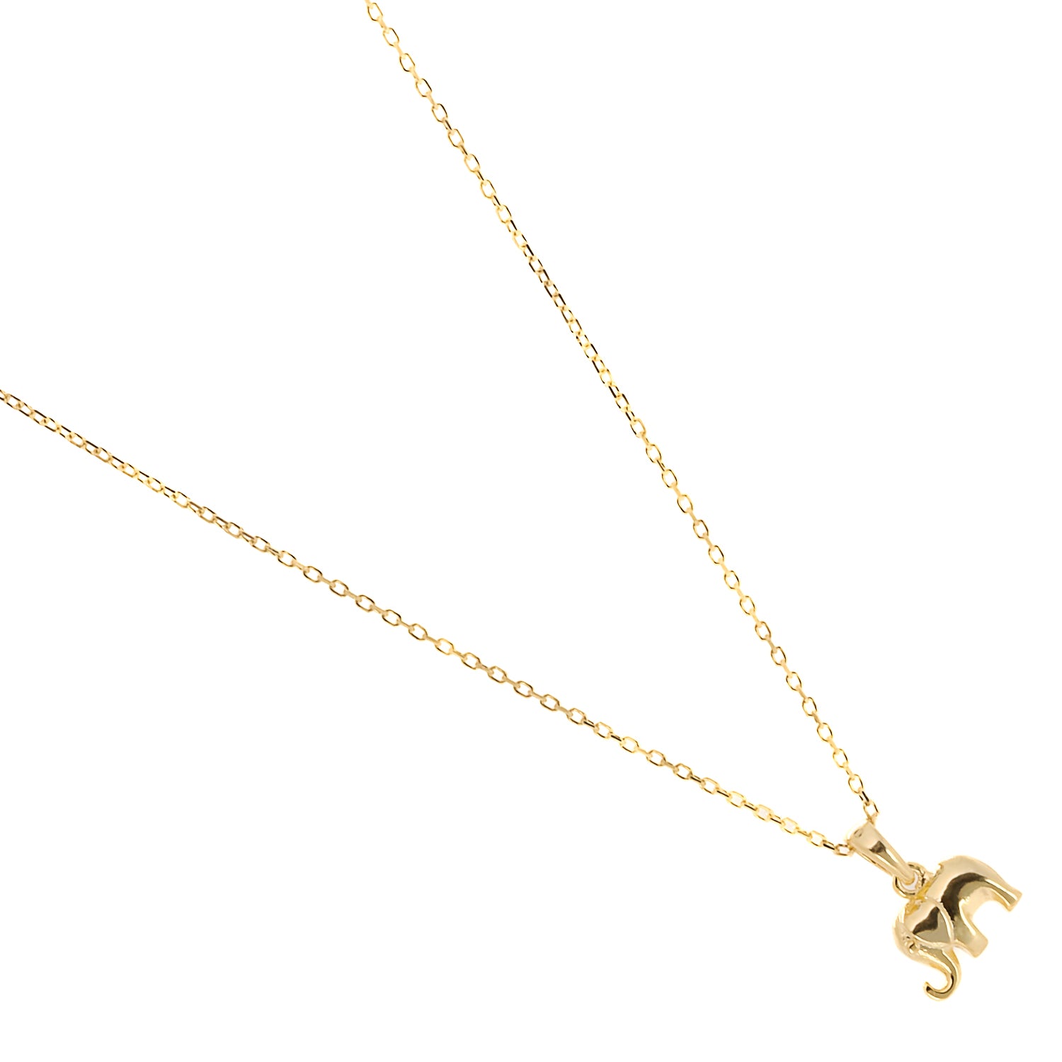A full-length view of the Dainty Gold Elephant Necklace, demonstrating how it beautifully accents the neckline and adds a touch of elegance to the wearer.