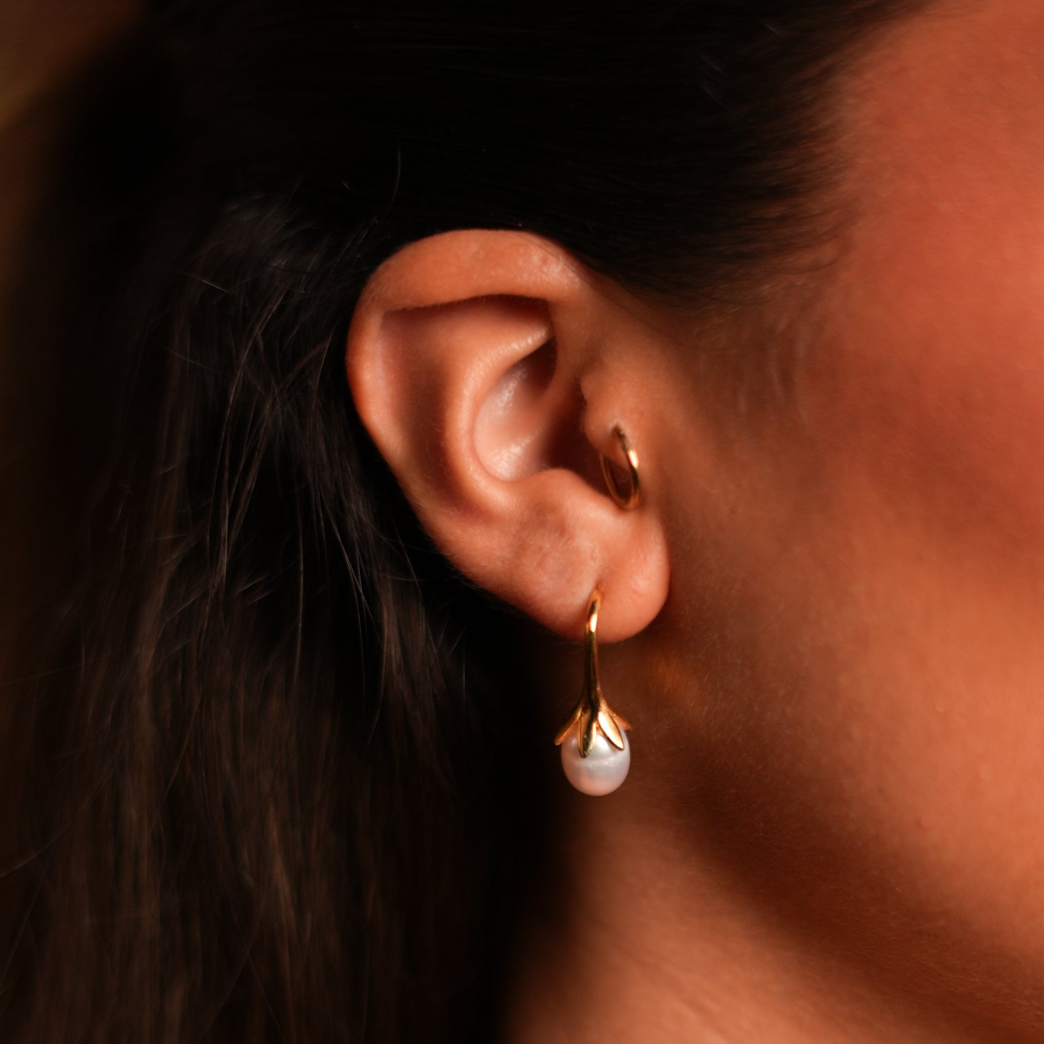 Sleek Gold Vermeil Earrings with Pearl for Weddings, Galas, and Special Occasions