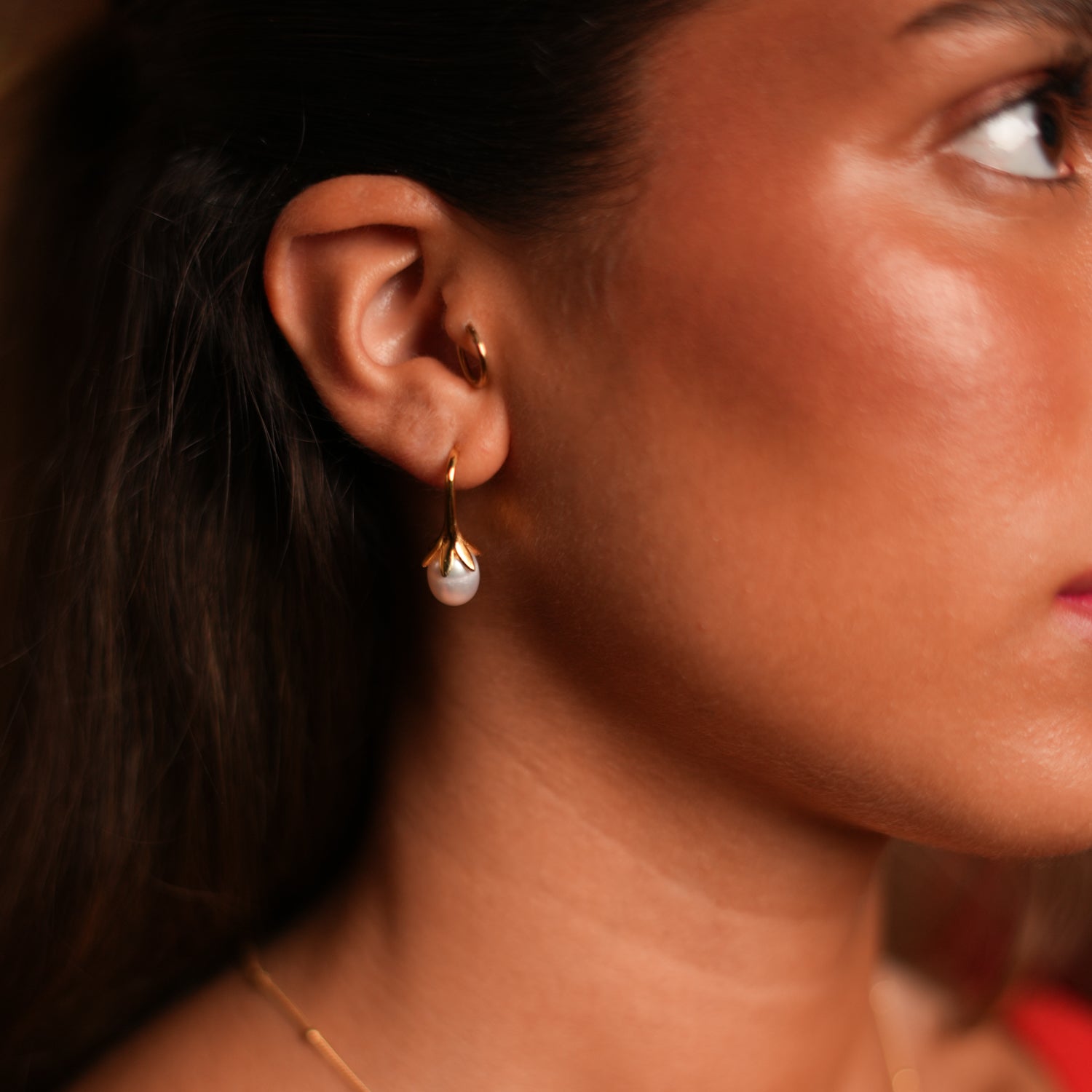 Gold Vermeil Earrings with Center Pearl for Minimalist Luxury and Modern Elegance