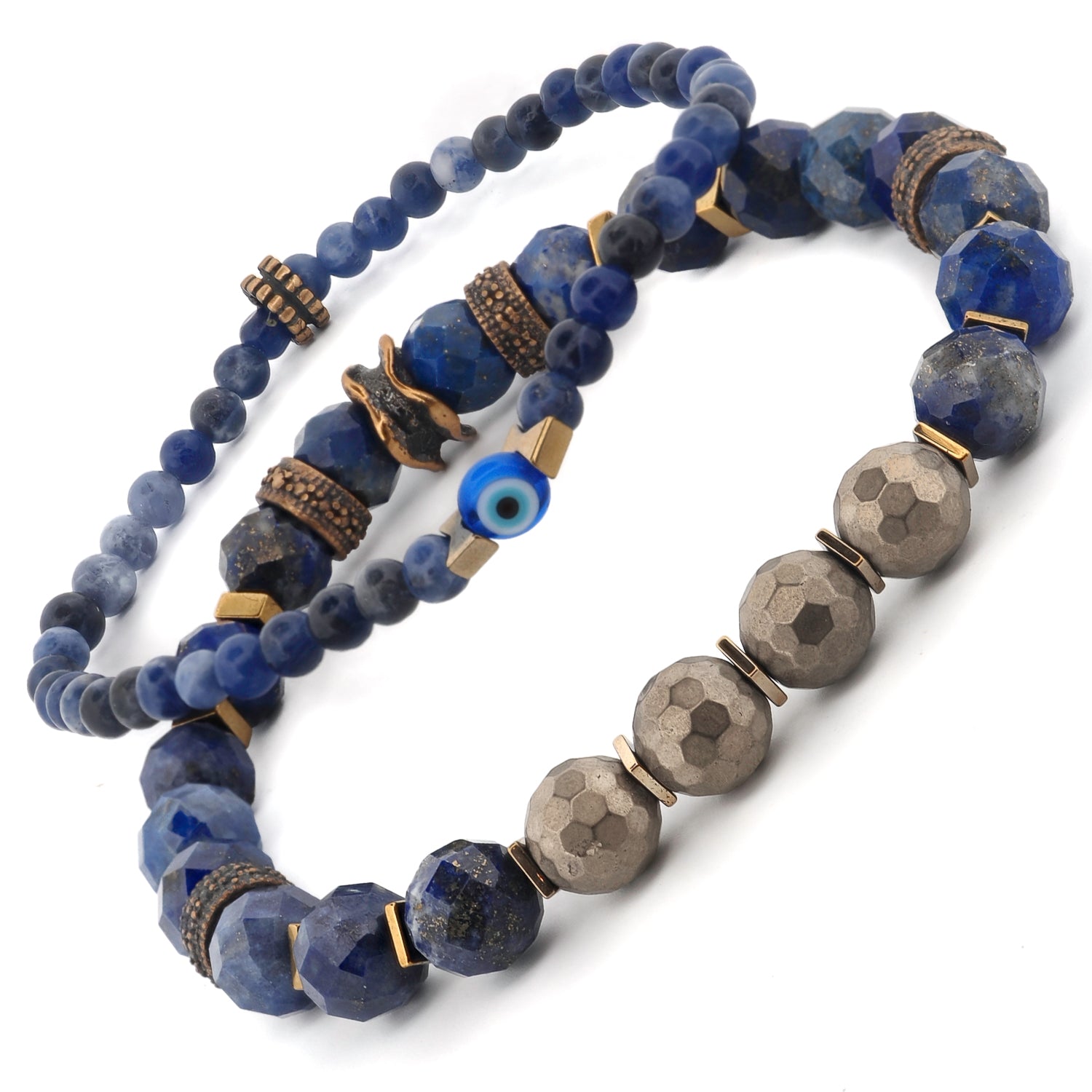 Deep Wisdom Lapis & Evil Eye Beaded Bracelet Set
