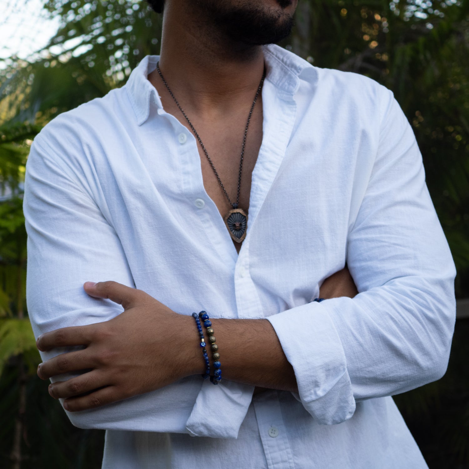 Deep Wisdom Lapis & Evil Eye Beaded Bracelet Set