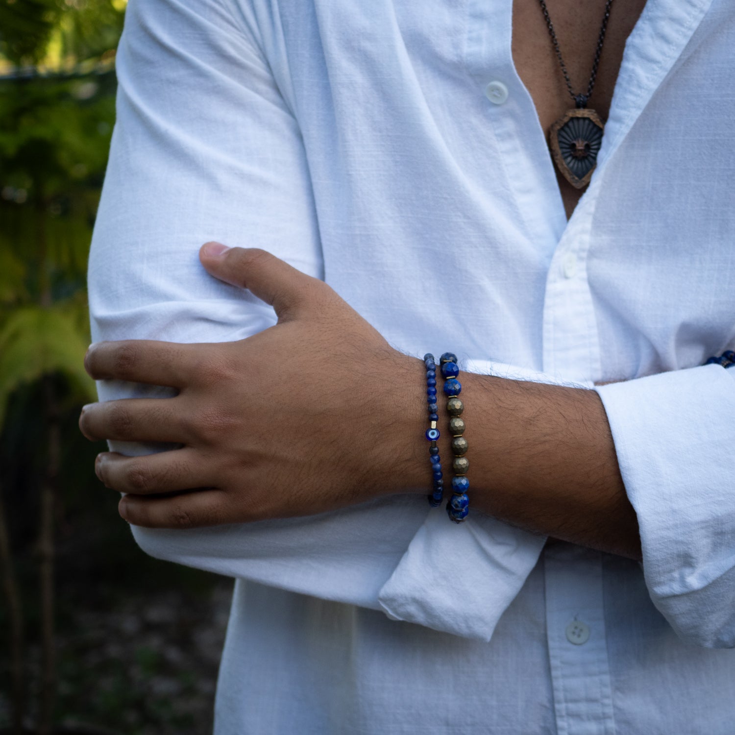 Deep Wisdom Lapis & Evil Eye Beaded Bracelet Set