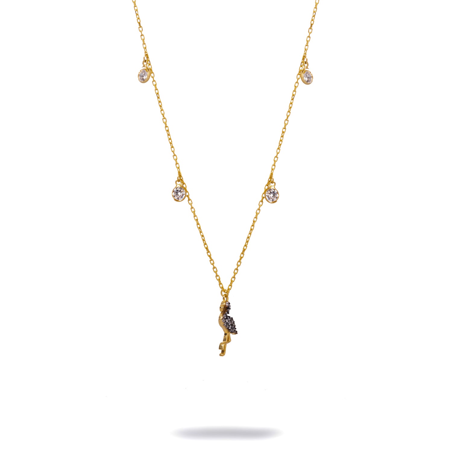 Gold Flamingo Pendant Necklace with Diamonds for Spiritual Balance and Timeless Beauty