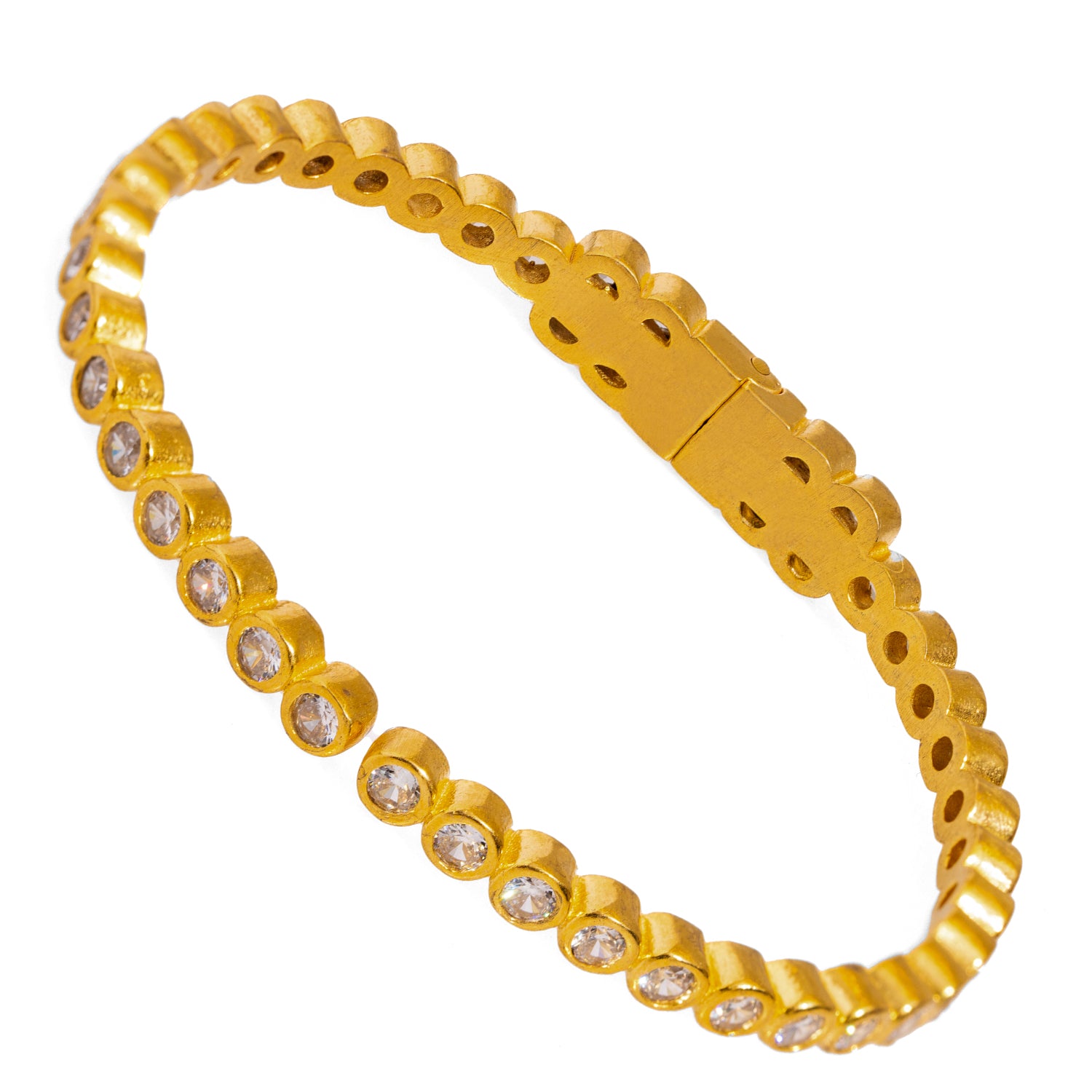 Gold-Plated Bangle with CZ Diamonds for a Sophisticated, Timeless Design