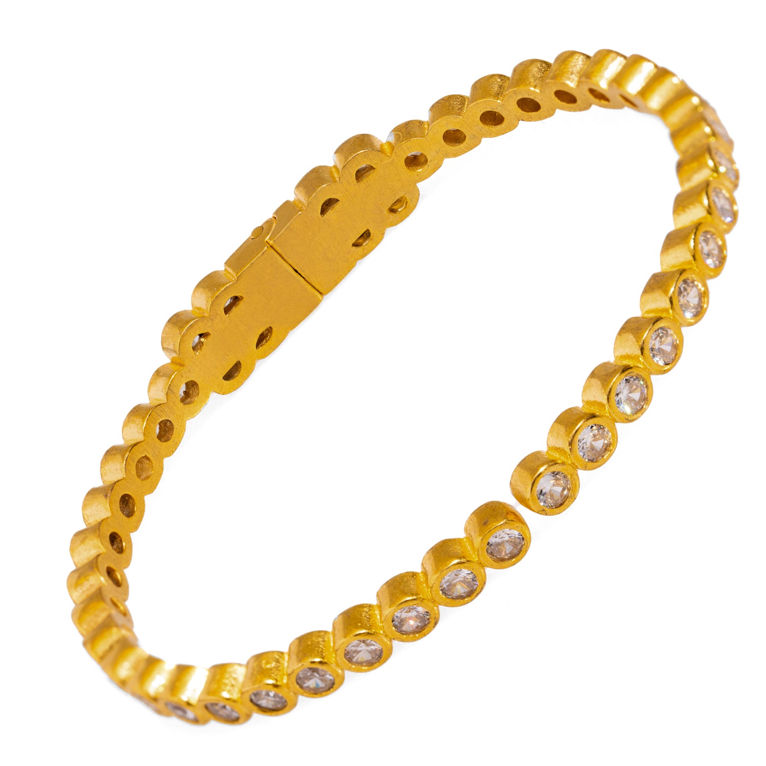 24K Gold-Plated Bangle Bracelet with CZ Diamonds for a Luxurious and Elegant Shine