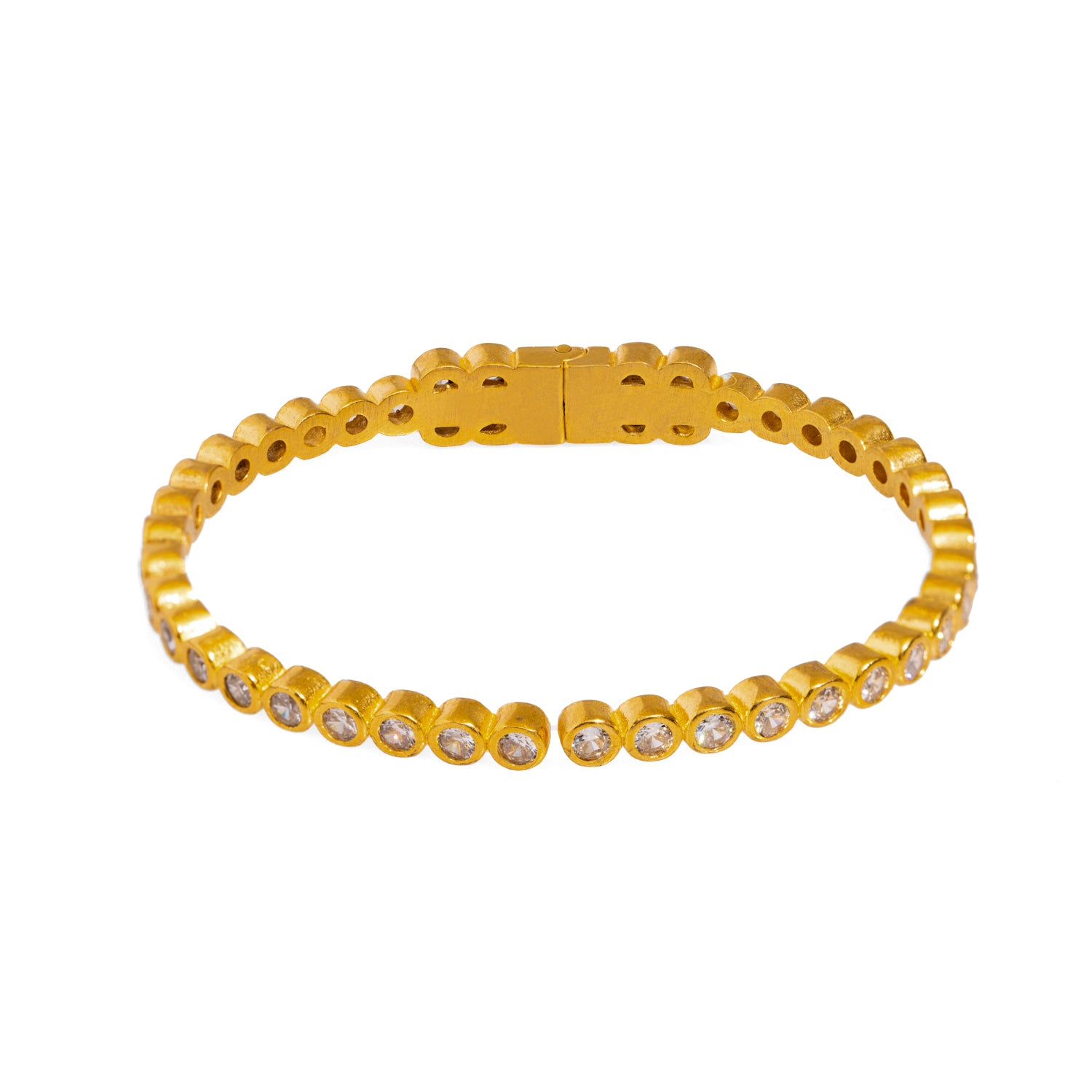 24K Gold-Plated Dainty Bangle Bracelet with CZ Diamonds for Subtle Elegance and Sparkle