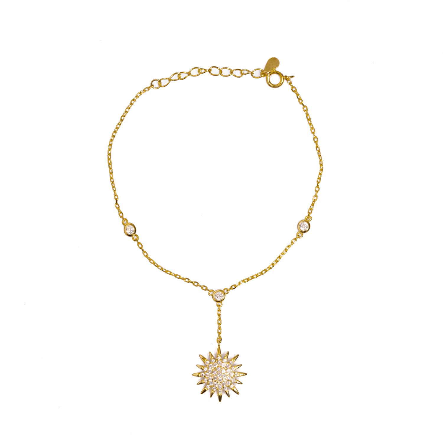 18K Gold-Plated Hand Bracelet with Diamond Sun Pendant for a Radiant, Elegant Look