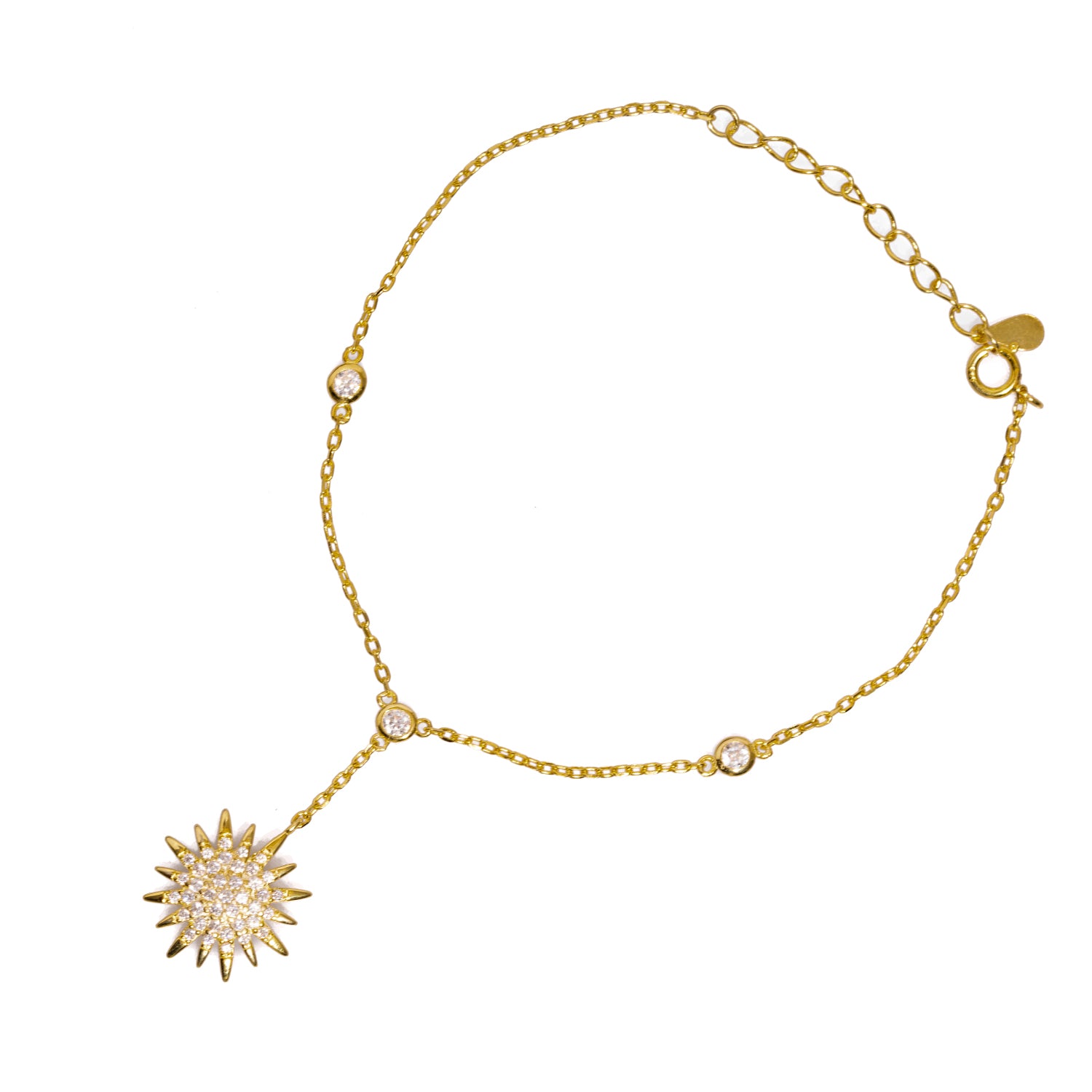 Gold Hand Chain Bracelet with Diamond Sun Pendant for a Unique, Elegant Fashion Accessory