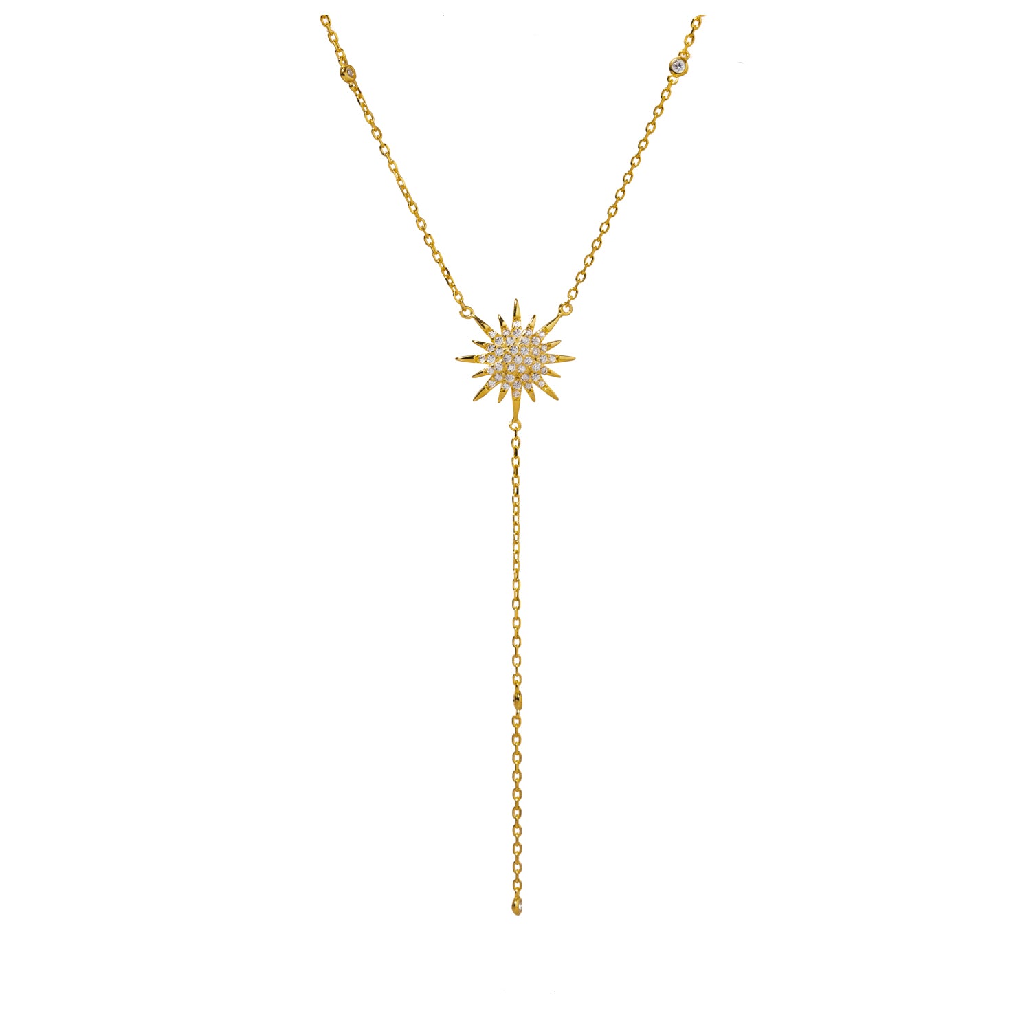 18K Gold-Plated Sun Pendant Necklace with CZ Diamonds for a Stylish and Radiant Statement
