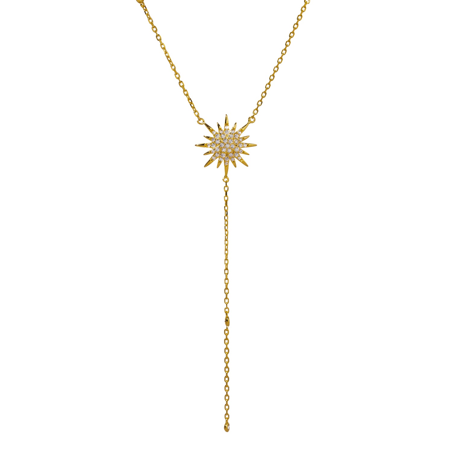 Handcrafted 18K Gold Sun Pendant Necklace with CZ Diamonds for a Touch of Brilliance and Vitality