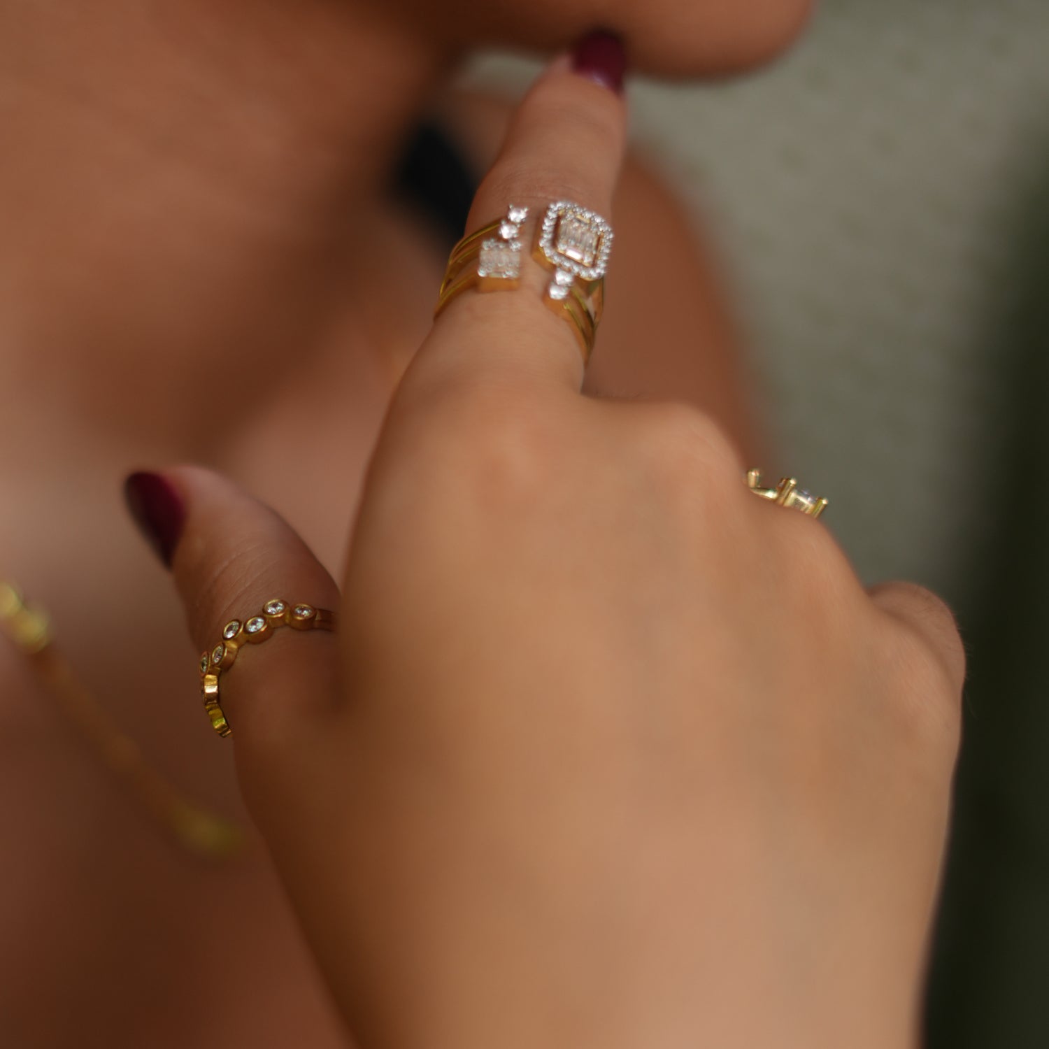 Cz Diamond and 24k Gold Zig Zag Ring for Effortless, Chic Stacking Style