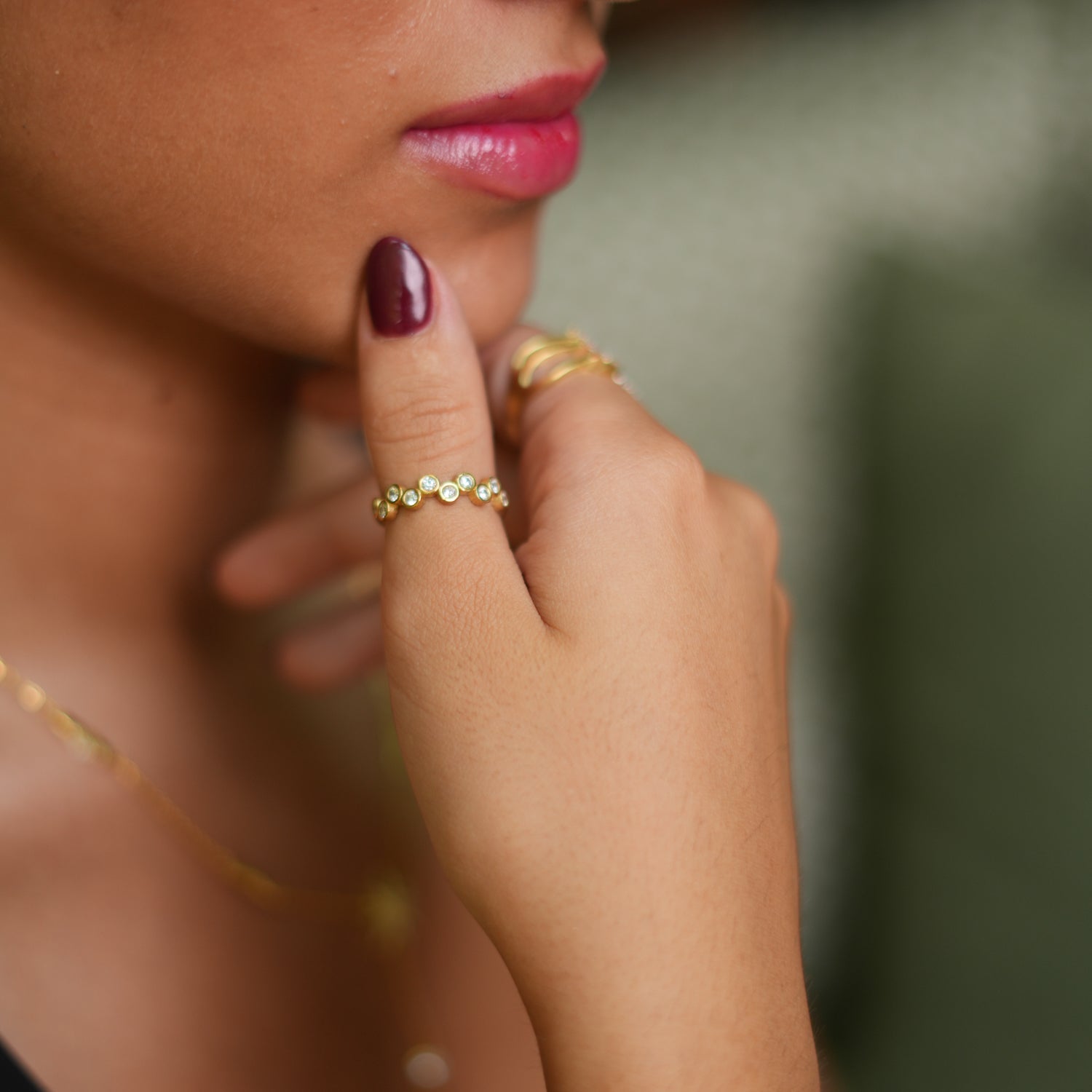 Gold Zig Zag Adjustable Ring with Sparkling Cz Diamonds, Perfect for Stacking