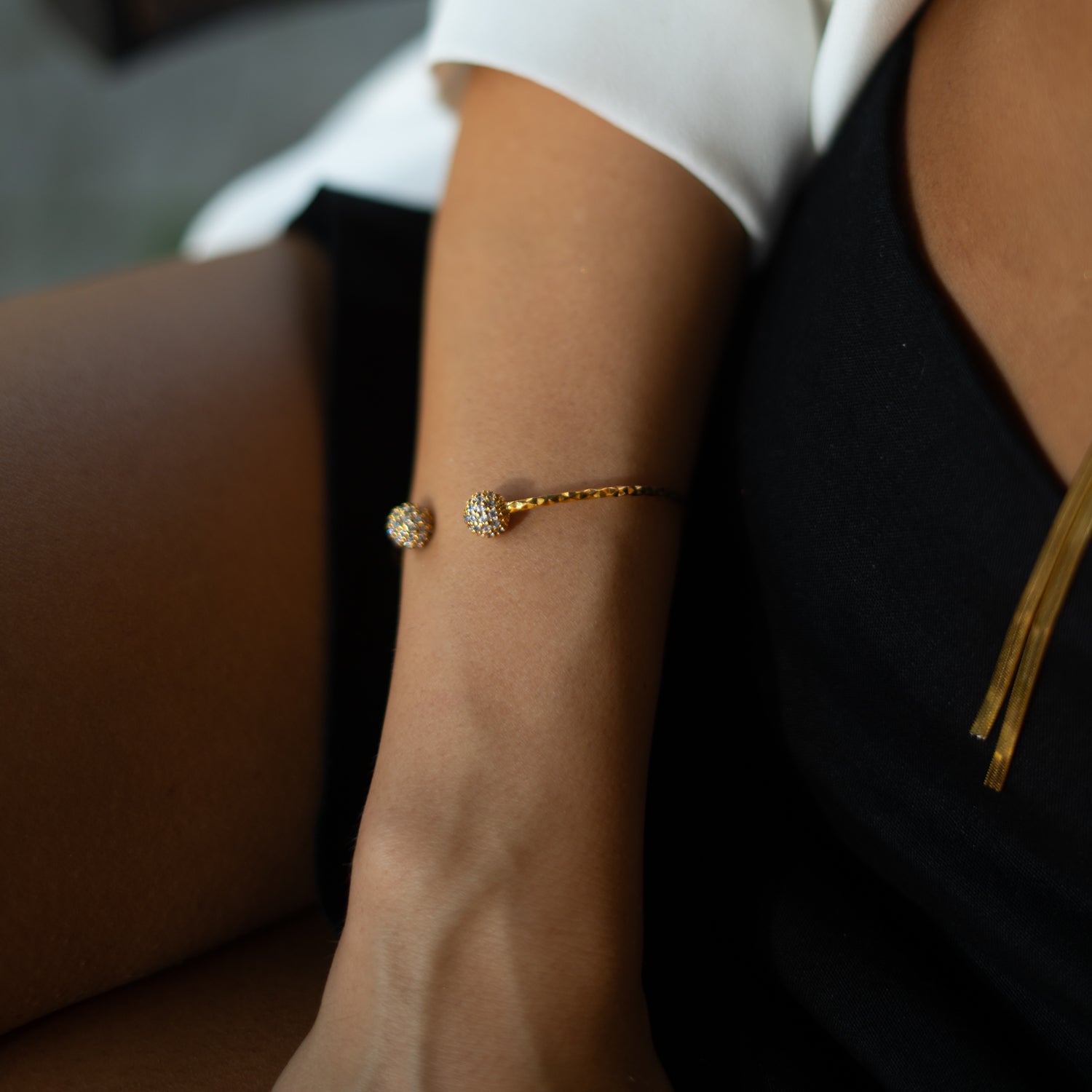Diamond Grace Adjustable Gold Cuff Bracelet