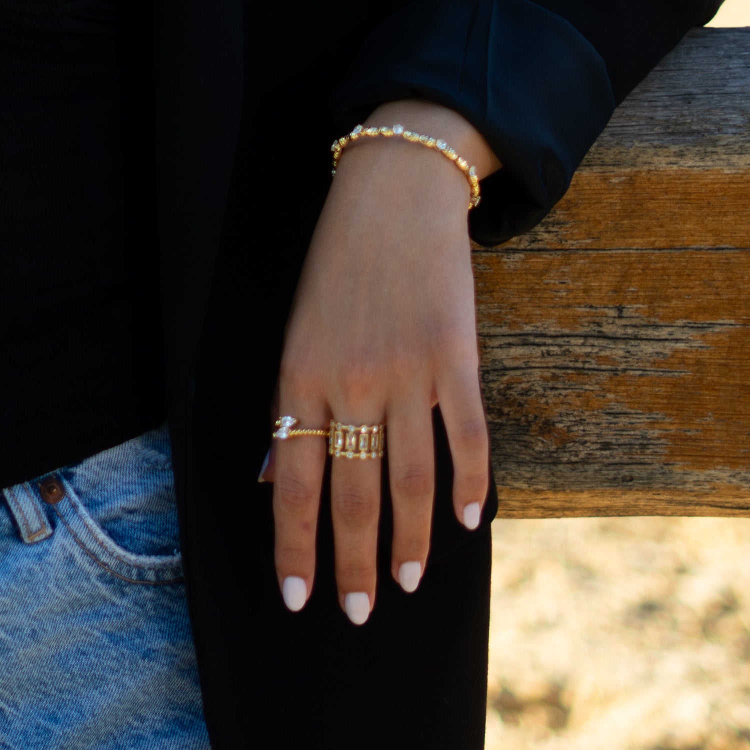 Diamond Teardrop Glow Gold Adjustable Ring