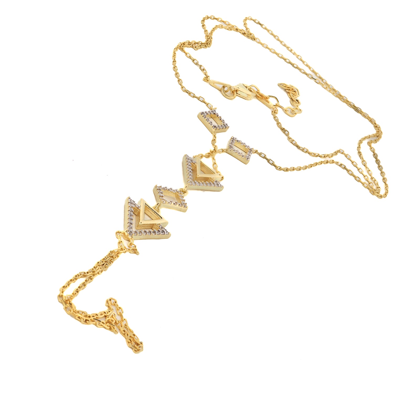 Handcrafted fashion bracelet with a delicate chain, diamond-studded triangle, and adjustable fit.