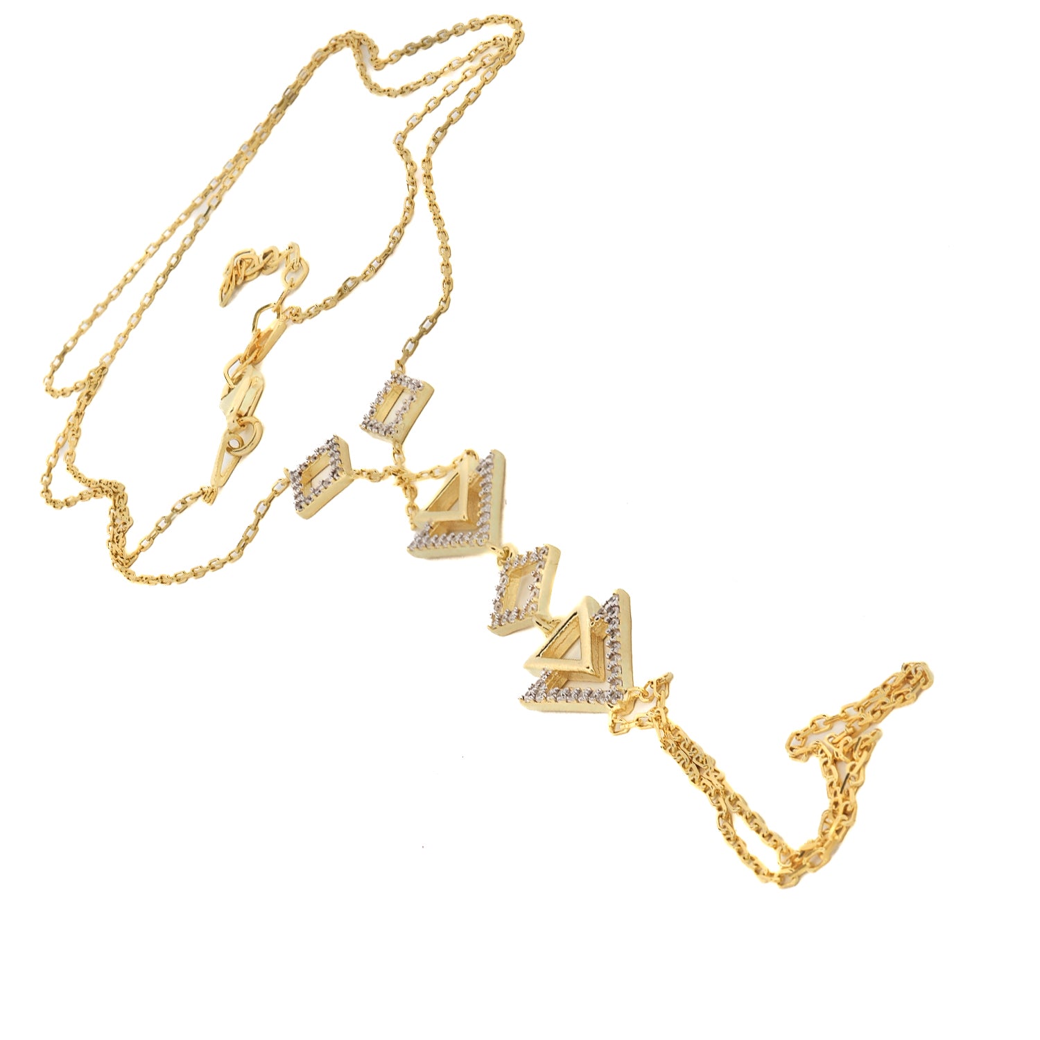 Adjustable gold vermeil hand bracelet with a shimmering triangle motif, perfect for fashion-forward individuals.
