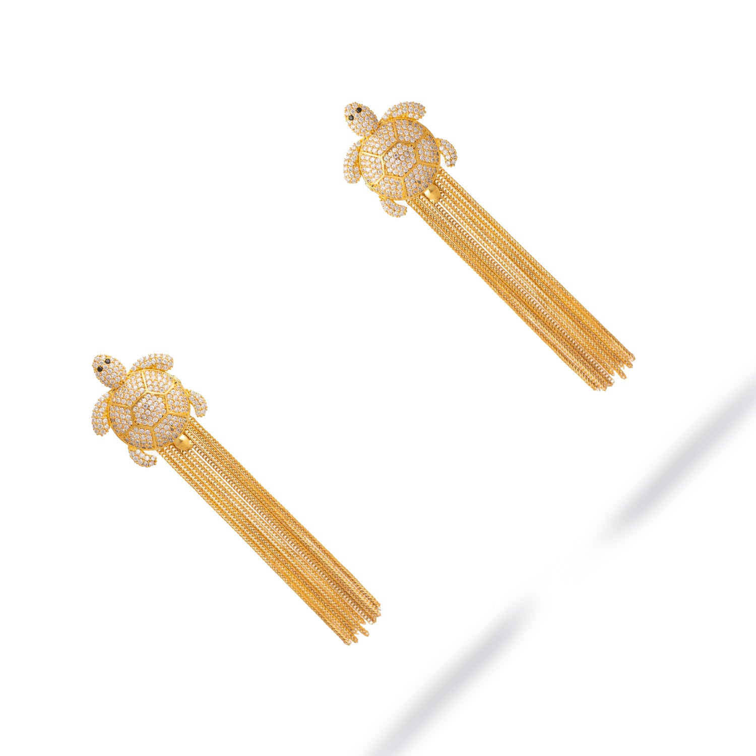 Diamond Turtle Chunky Tassel Earrings