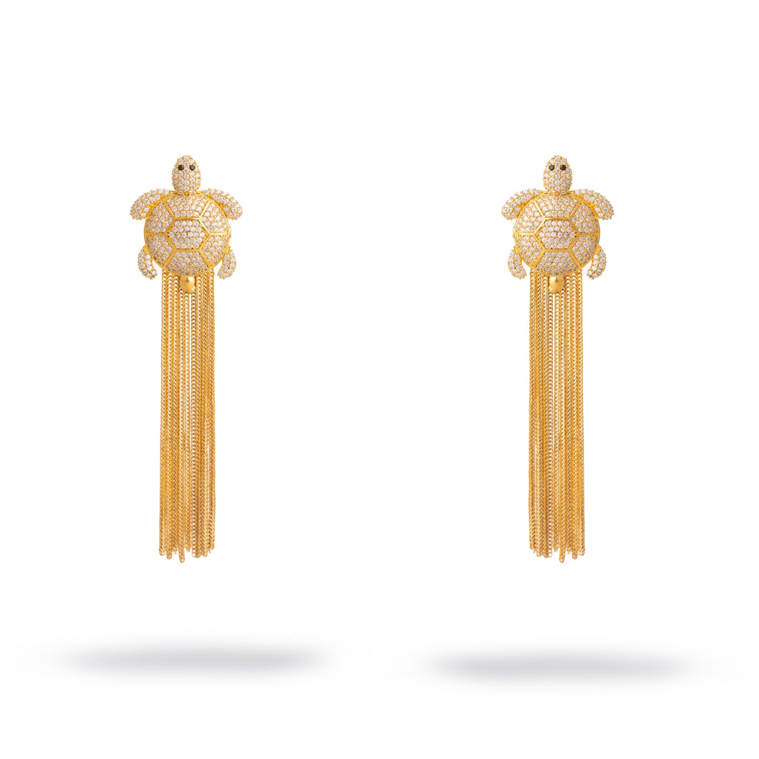 Diamond Turtle Chunky Tassel Earrings