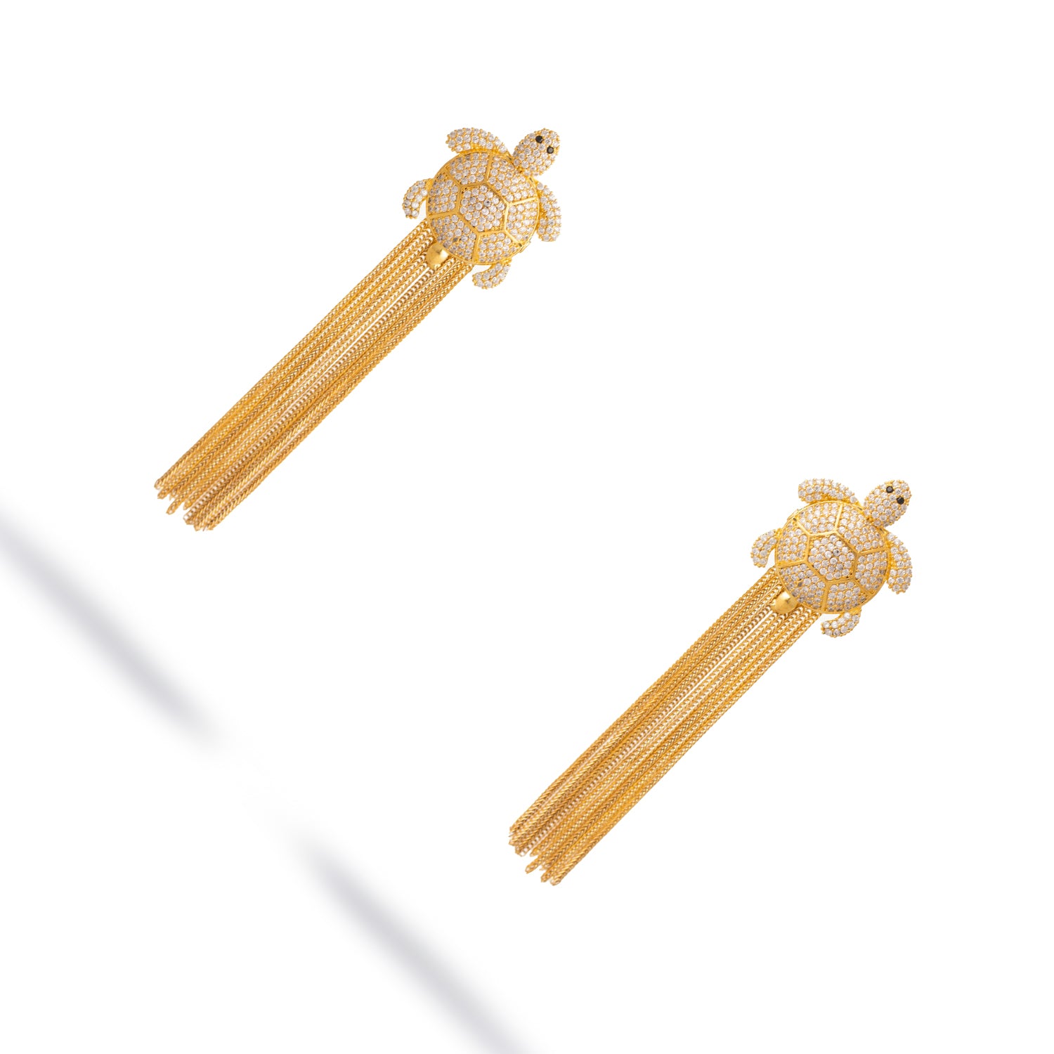 Diamond Turtle Chunky Tassel Earrings