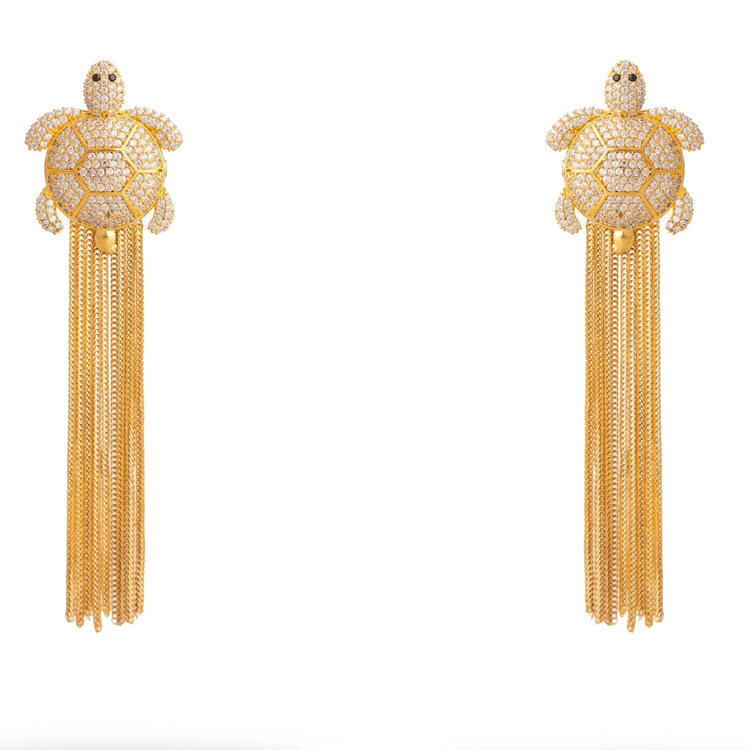 Diamond Turtle Chunky Tassel Earrings