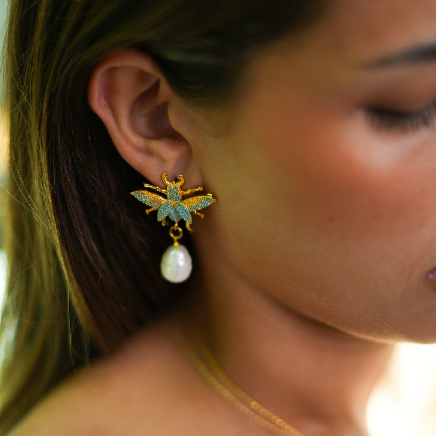 Divine Connection Queen Bee Turquoise & Gold Chunky Earrings