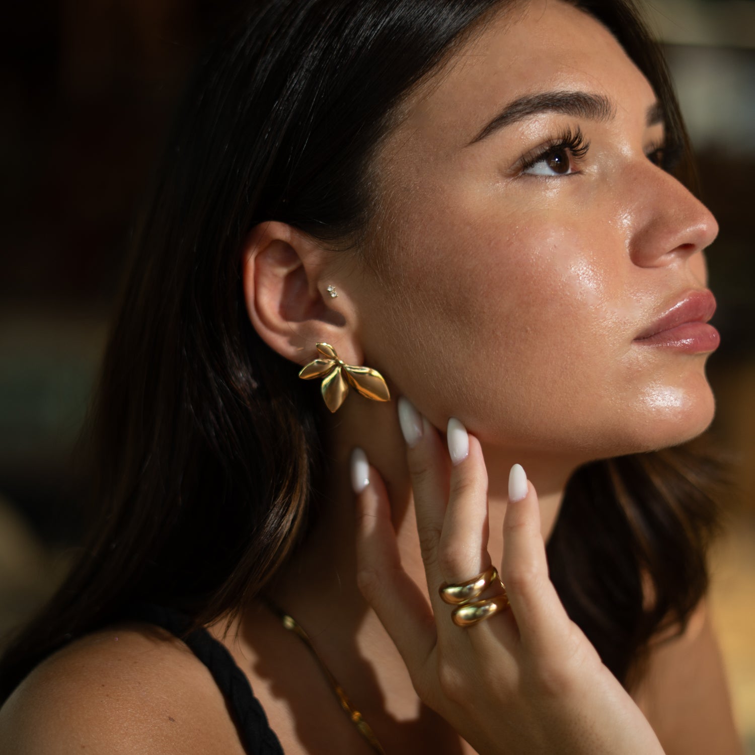 Divine Leaf Dance Stud Gold Earrings