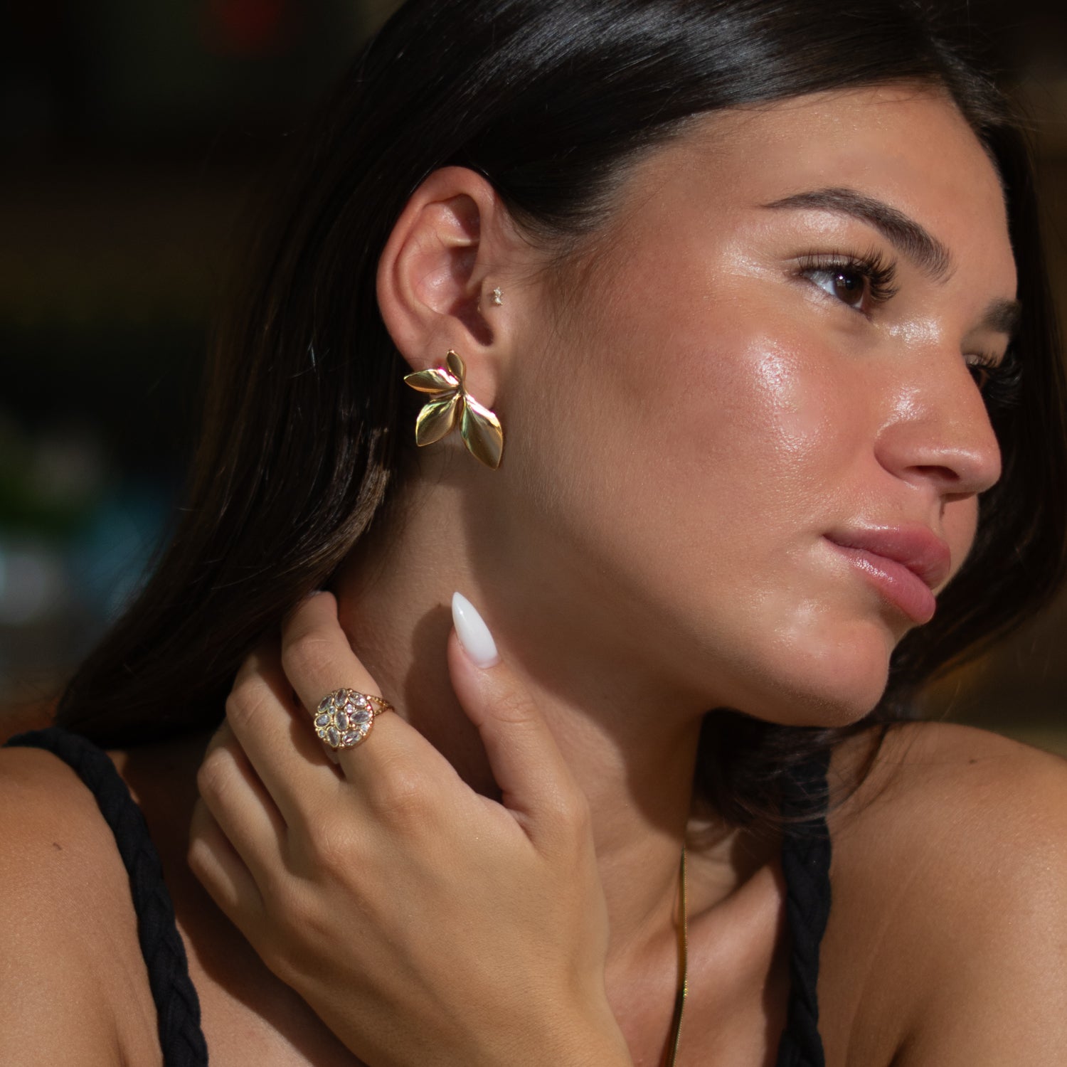 Divine Leaf Dance Stud Gold Earrings