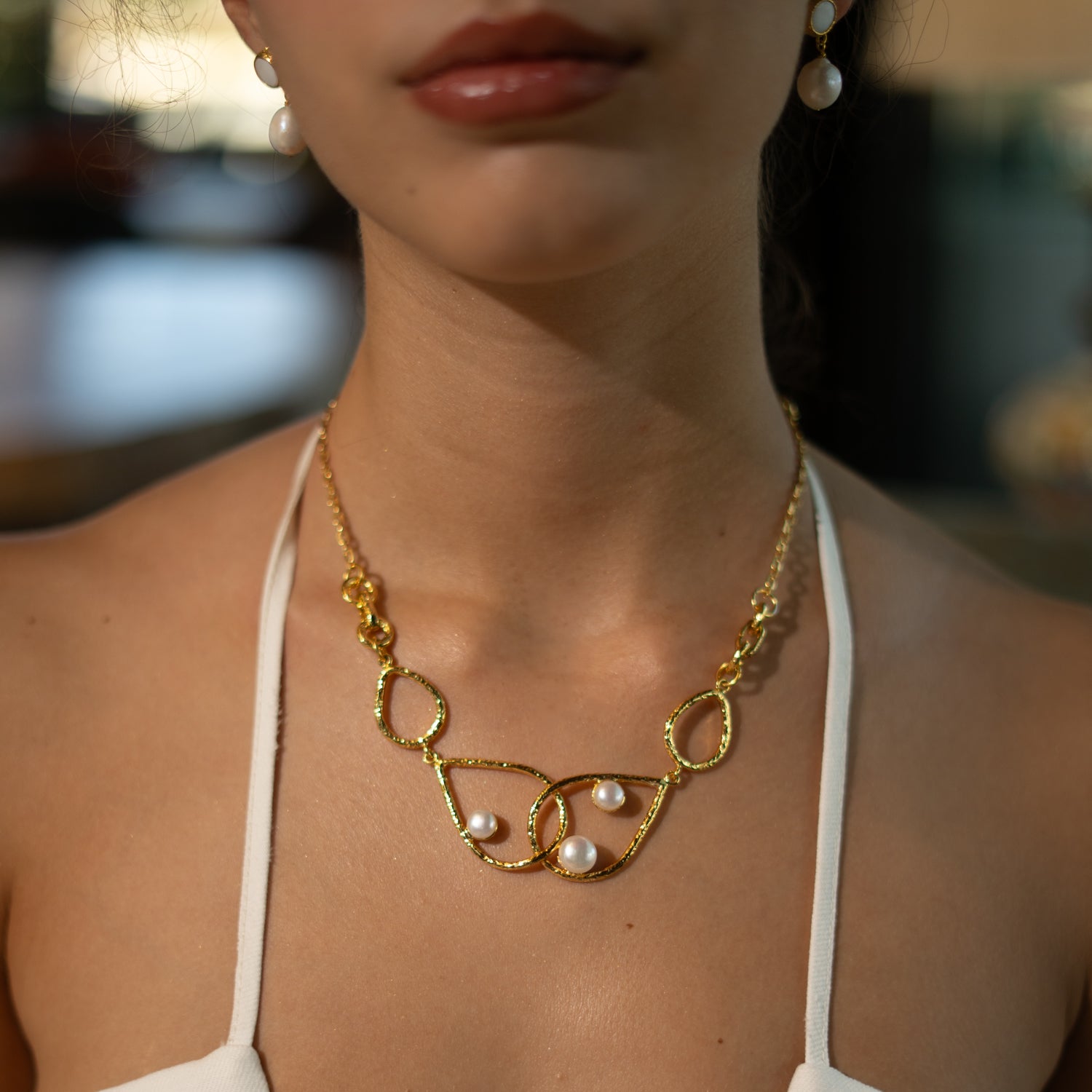 Divine Light Pearl Gold Statement Necklace