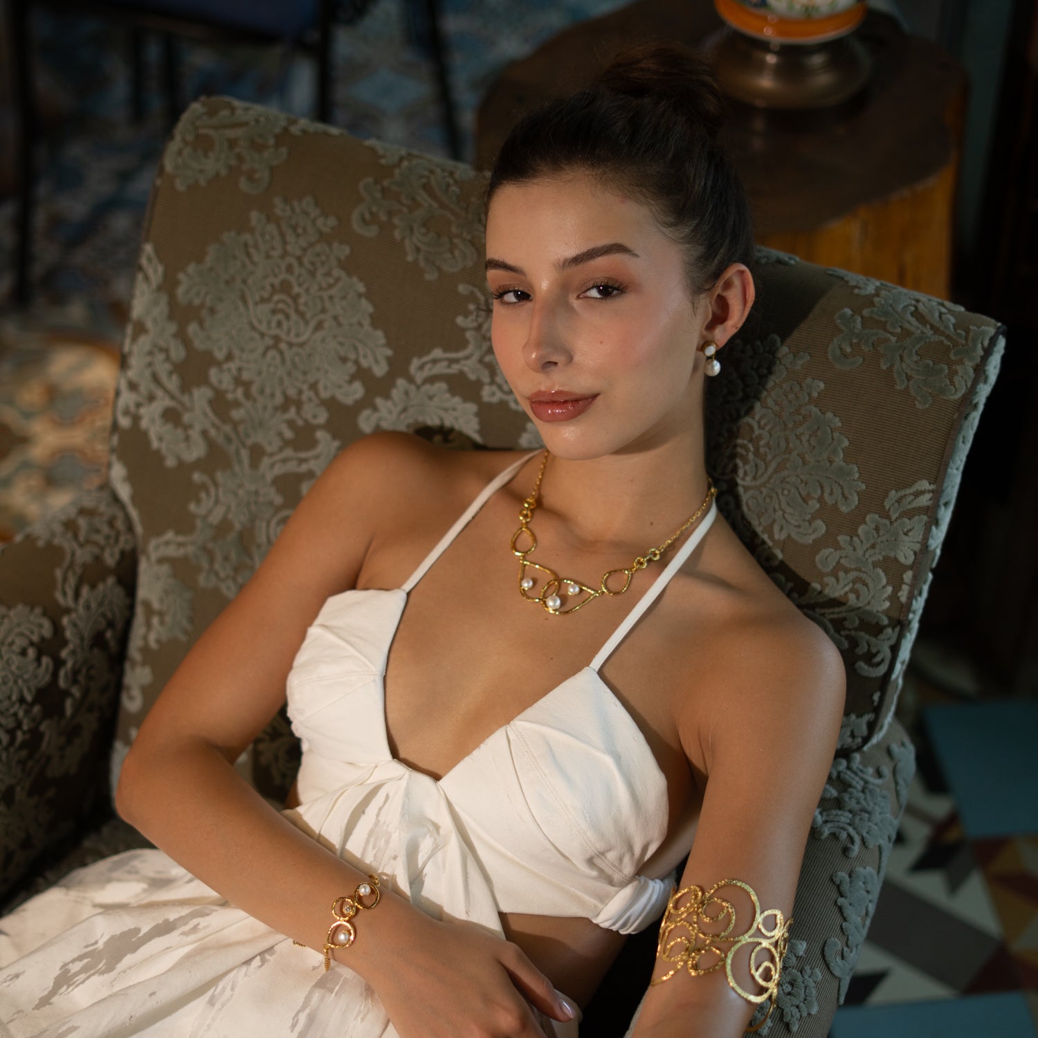 Divine Light Pearl Gold Statement Necklace