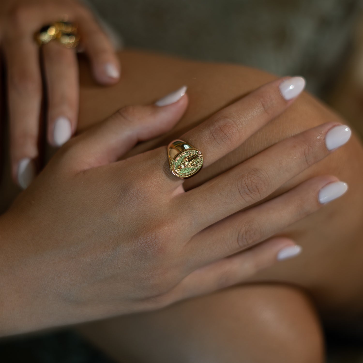 Divine Protection Virgin Mary Gold Vermeil Ring