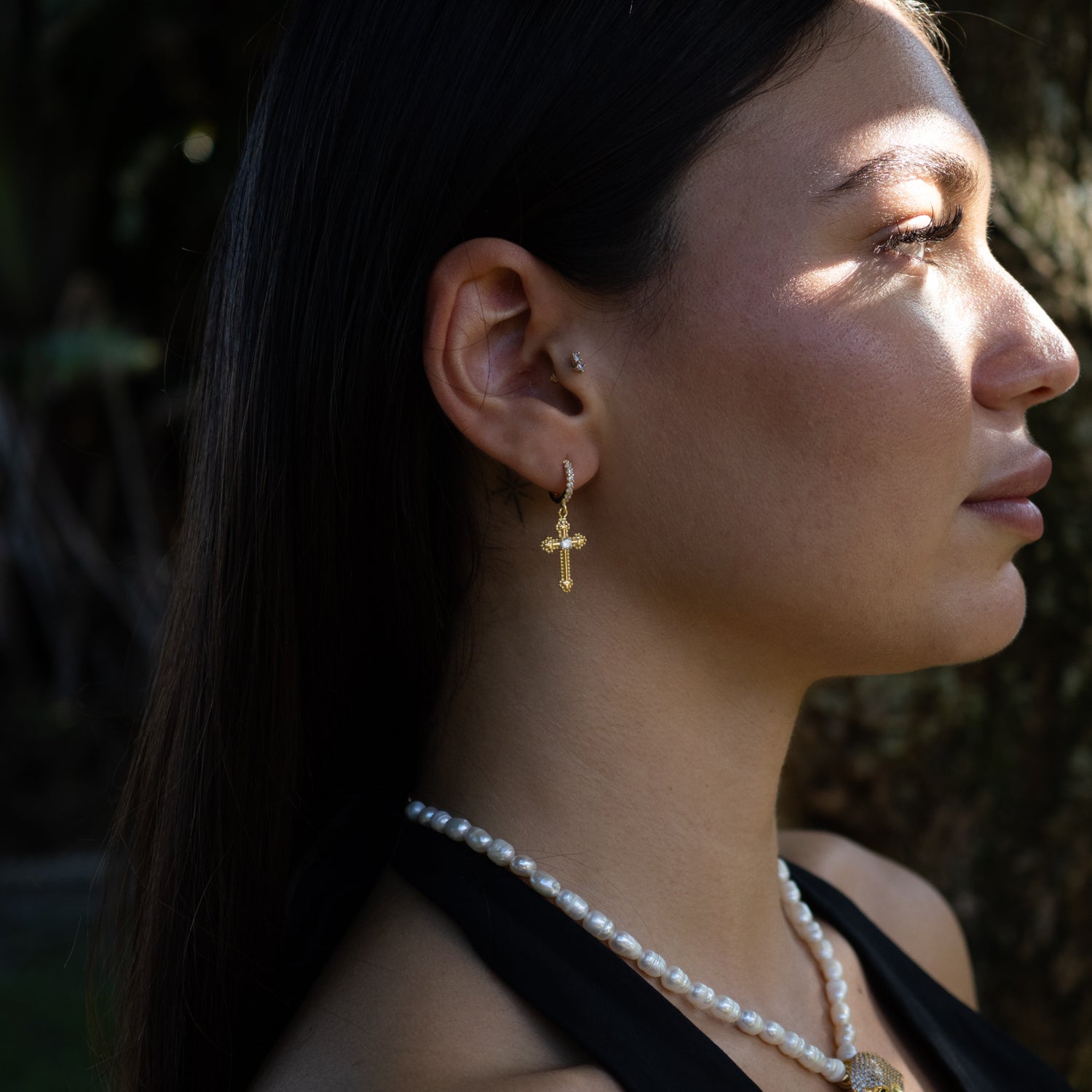 Divine Spark Cross Gold Vermeil Earrings