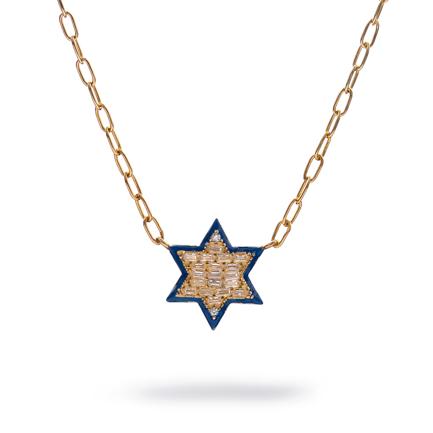 Divine Star of David Blue Enamel Gold Necklace
