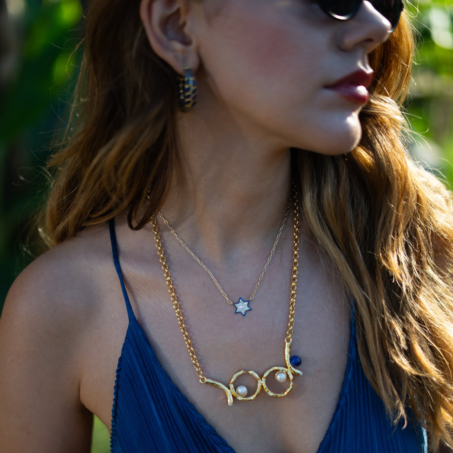 Divine Star of David Blue Enamel Gold Necklace