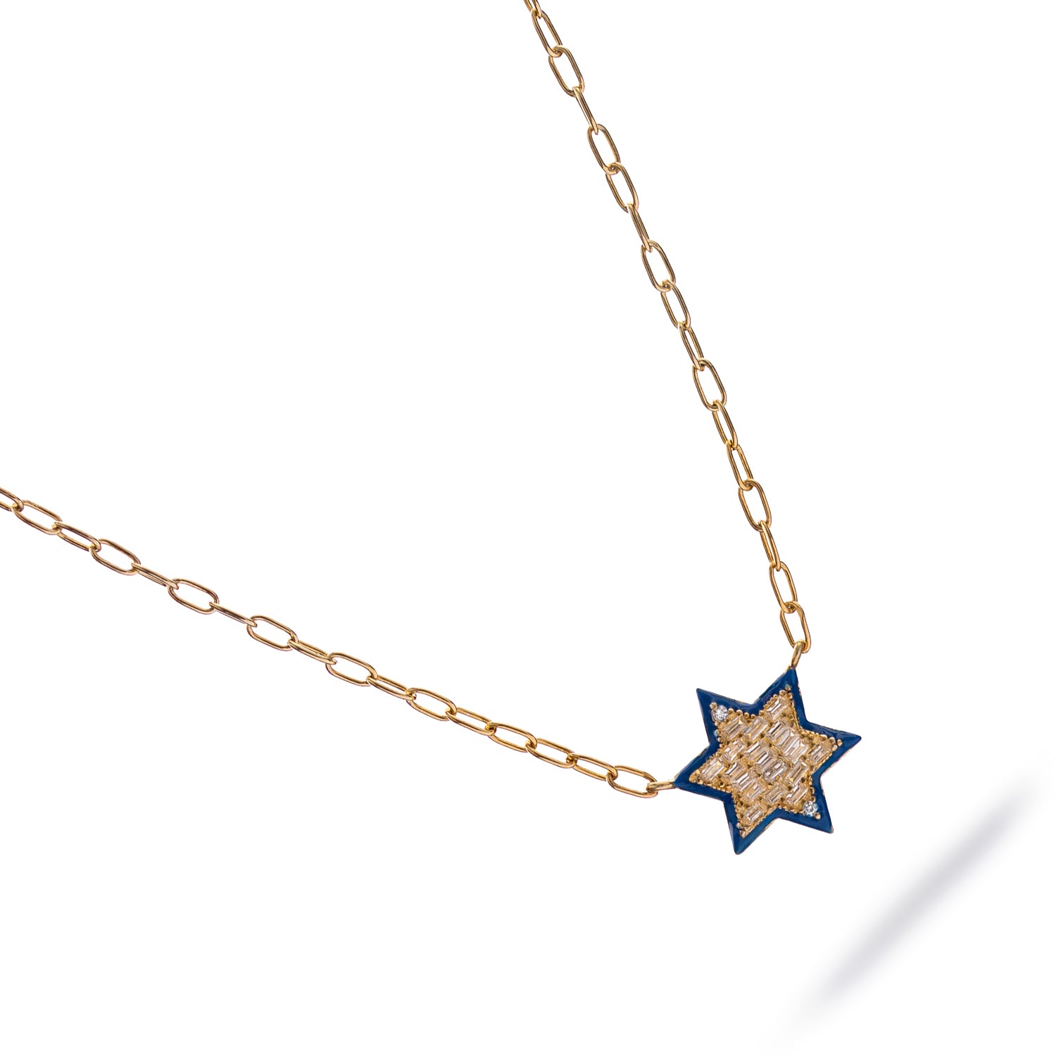 Divine Star of David Blue Enamel Gold Necklace